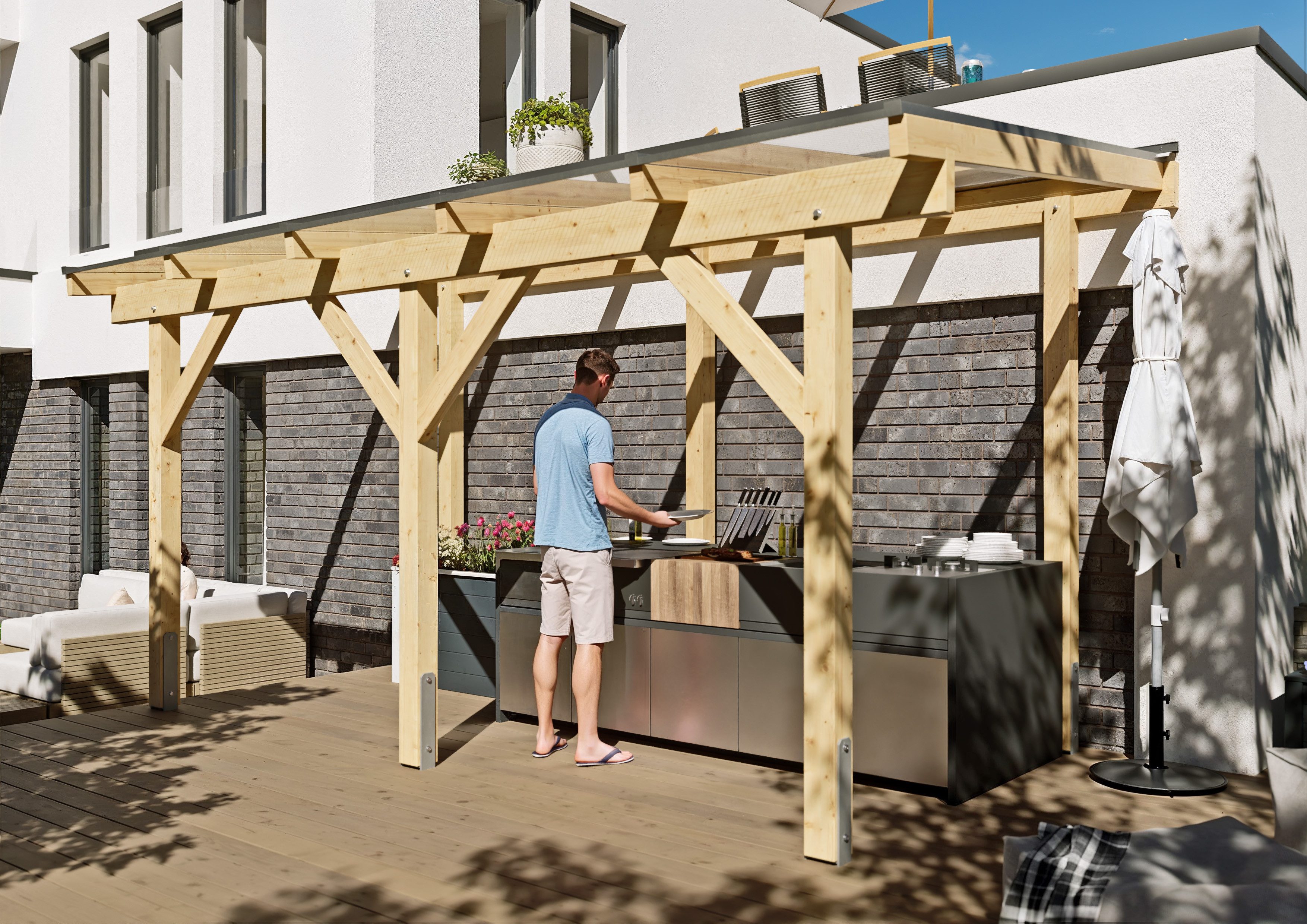 KONIFERA Terrassendach Fulu, BxT: 510x250 cm, Bedachung Hohlkammerplatten, Bausatz aus naturbel. Leimholz mit lichtdurchl. Polycarbonat-Pultdach