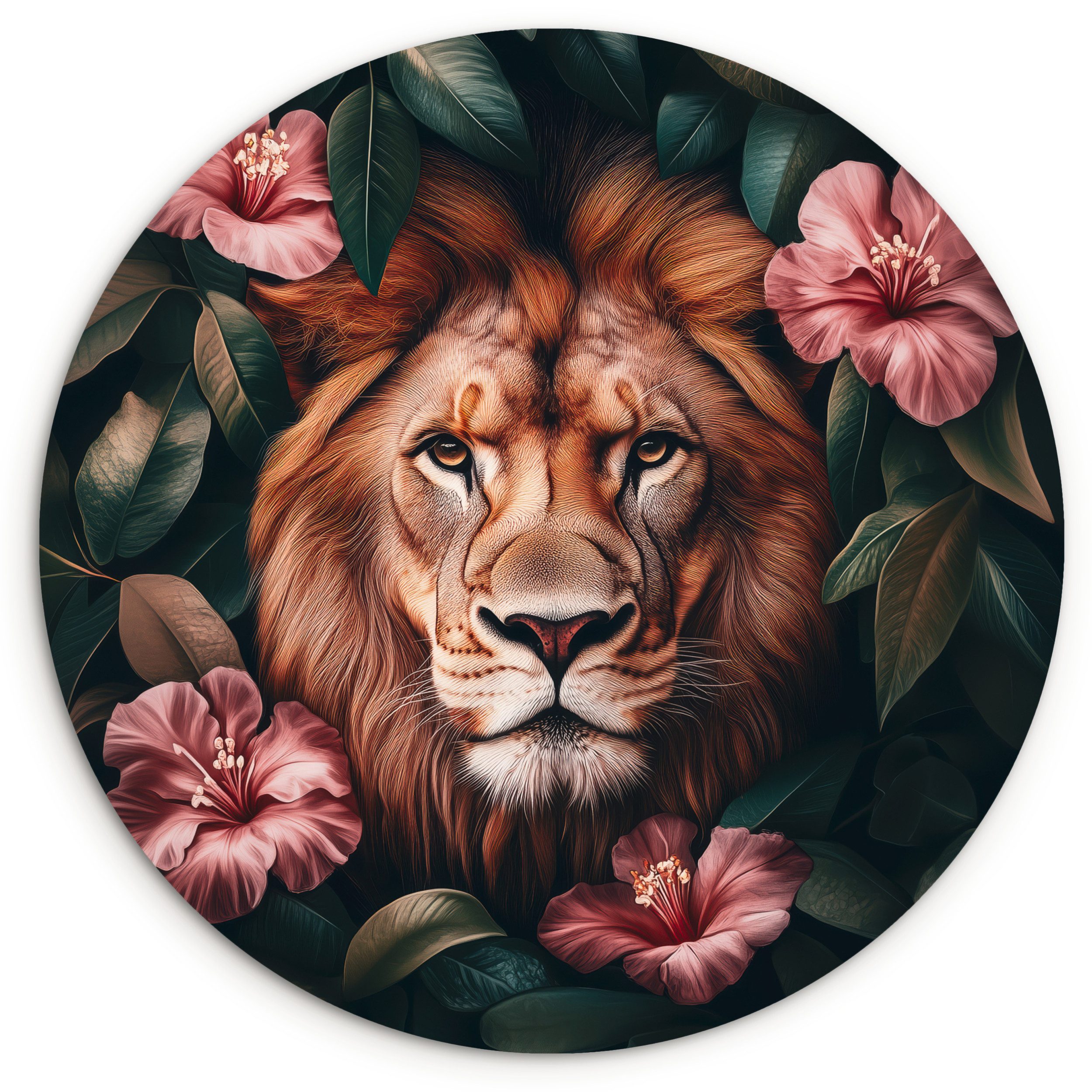 MuchoWow Gemälde Löwe - Rosa Blumen günstig online kaufen