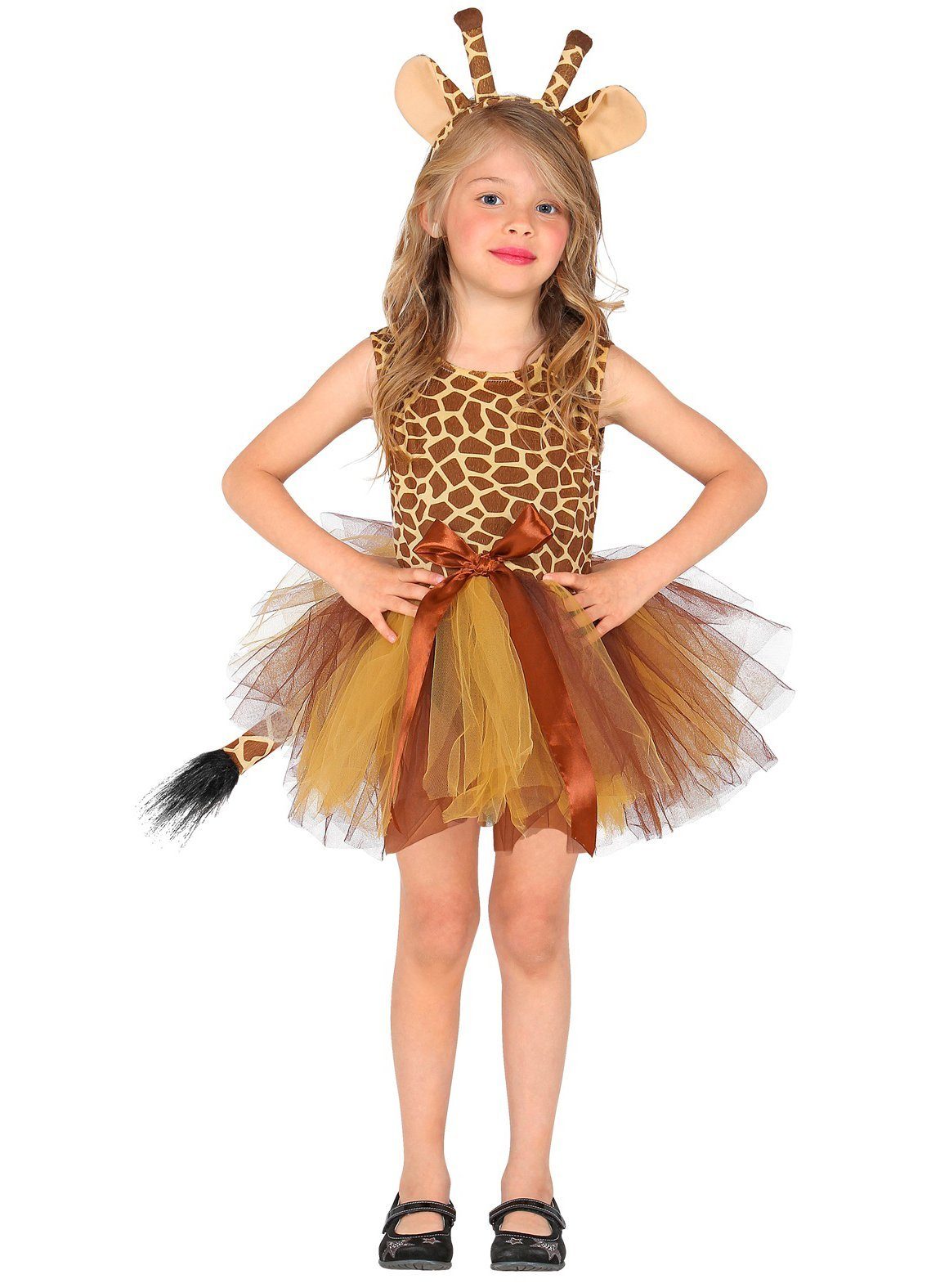 Widdmann Kostüm Kleine Giraffe - Fasching Kinderkostüm Gr. 110, Süßes Tutukleid mit Giraffenmuster und passendem Haarreif