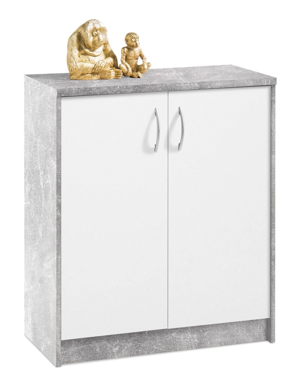 Kommode OPTIMUS, B 74 x H 86 cm, Betondekor, Weiß matt, 2 Türen, 2 Schubladen