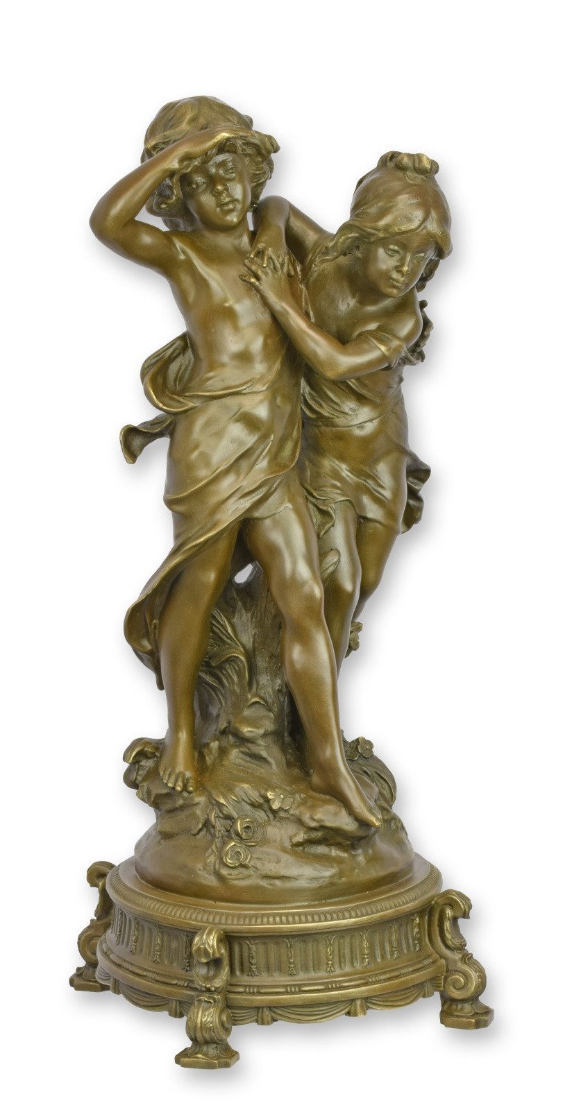 Aubaho Dekoobjekt Bronzeskulptur Junge und Mädchen im Antik-Stil Bronze Figur Statue 58c