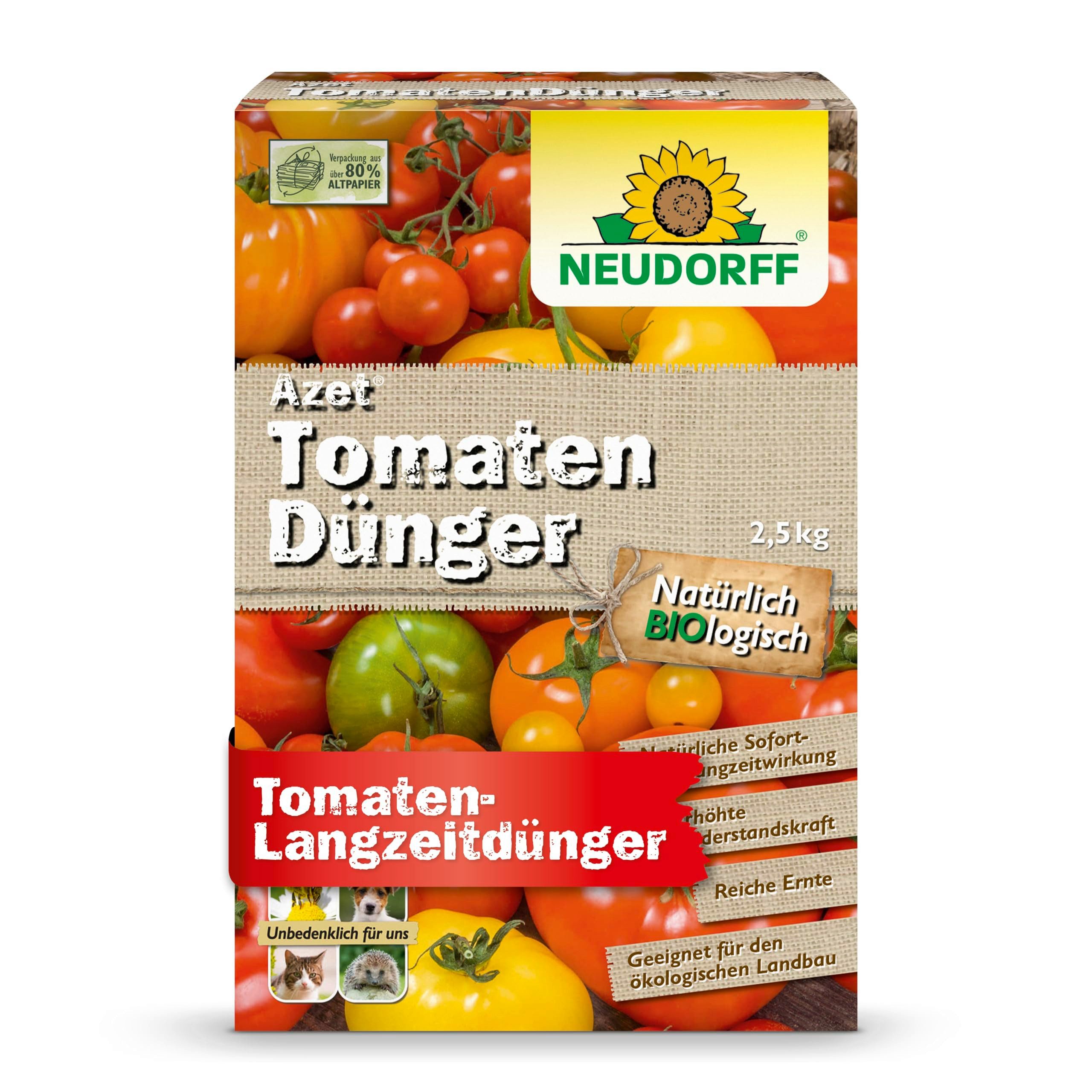 Neudorff Tomatendünger Bio - Azet TomatenDünger 2,5 kg, mit Mykorrhiza und natürlicher Sofort- und Langzeitwirkung, für aromatische Tomaten, aus natürlichen Rohstoffen
