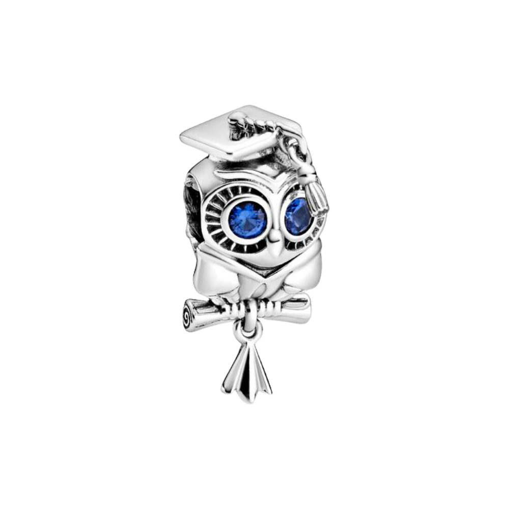 Pandora Charm-Einhänger 798907C01*, Eule, Schulabschluss, Blau, Graduierung