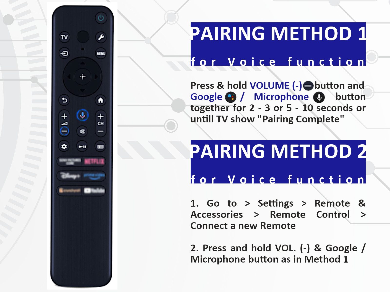 azurano Ersatz für SONY RMF-TX910U, RMFTX910U, Voice remote, backlight Universal-Smart-TV-Fernbedienung