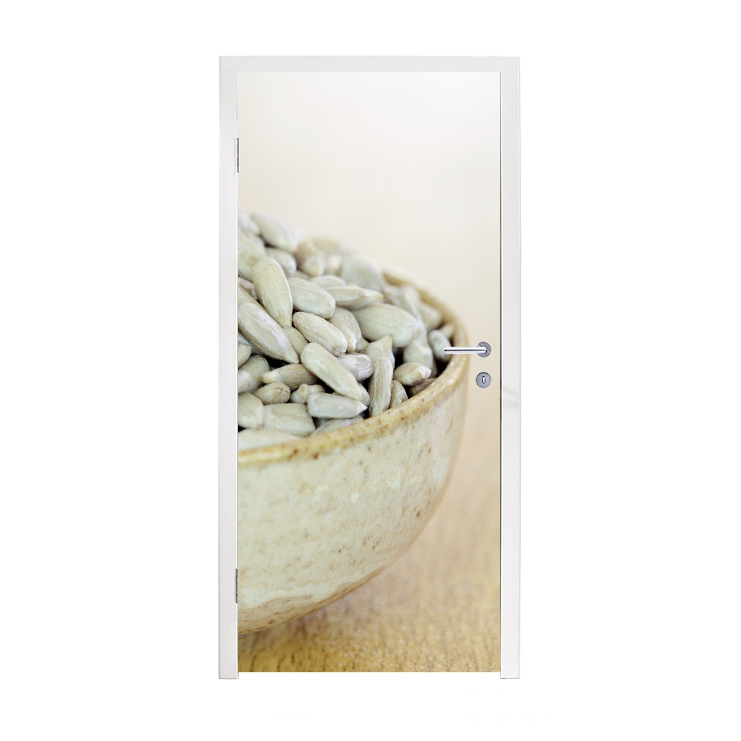 MuchoWow Türtapete Schale mit weiß gefärbten Sonnenblumenkernen, Matt, bedruckt, (1 St), Fototapete für Tür, Türaufkleber, 75x205 cm