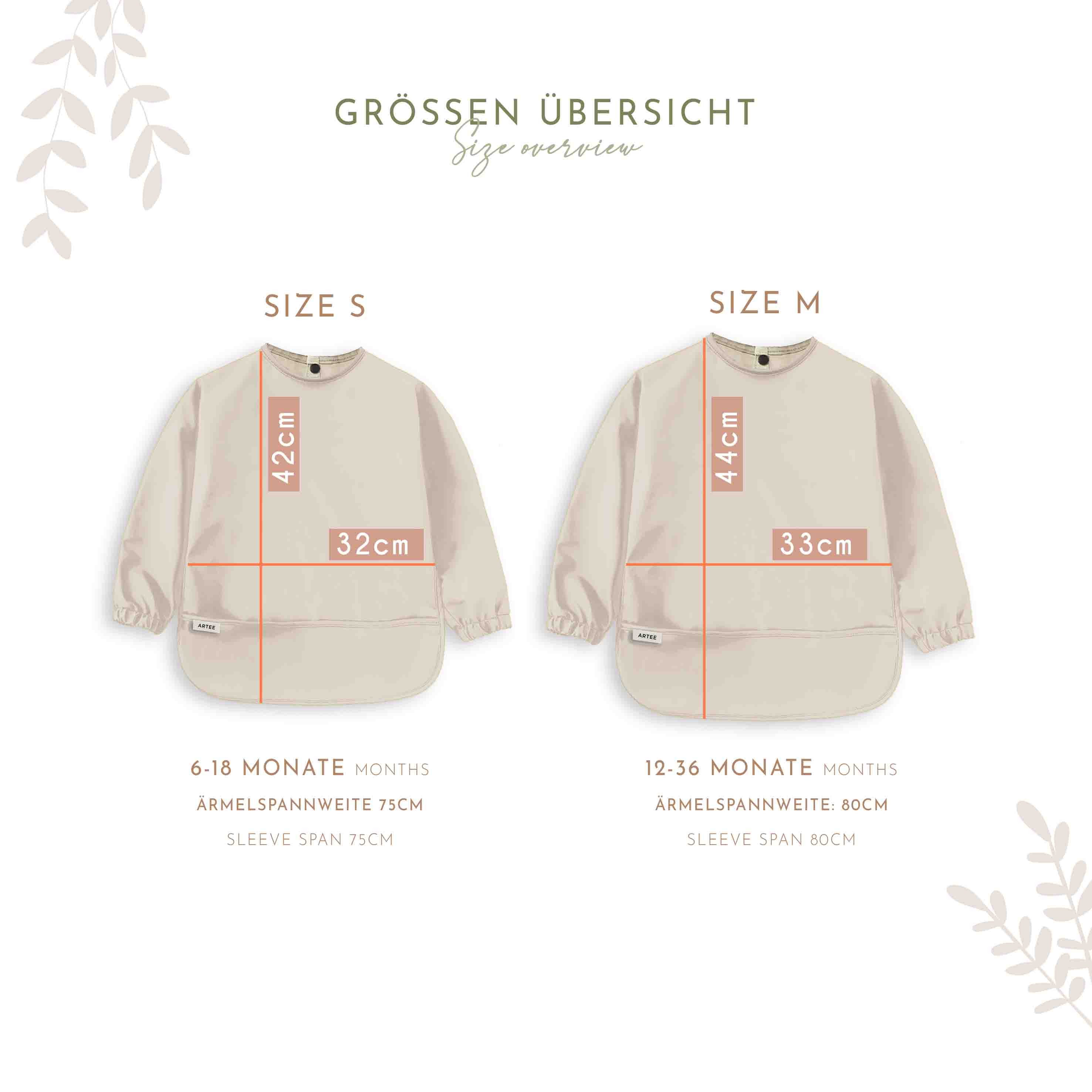 Artee Lätzchen Lätzchen mit Ärmeln und Auffangtasche in Größe M für 12-36 Monate