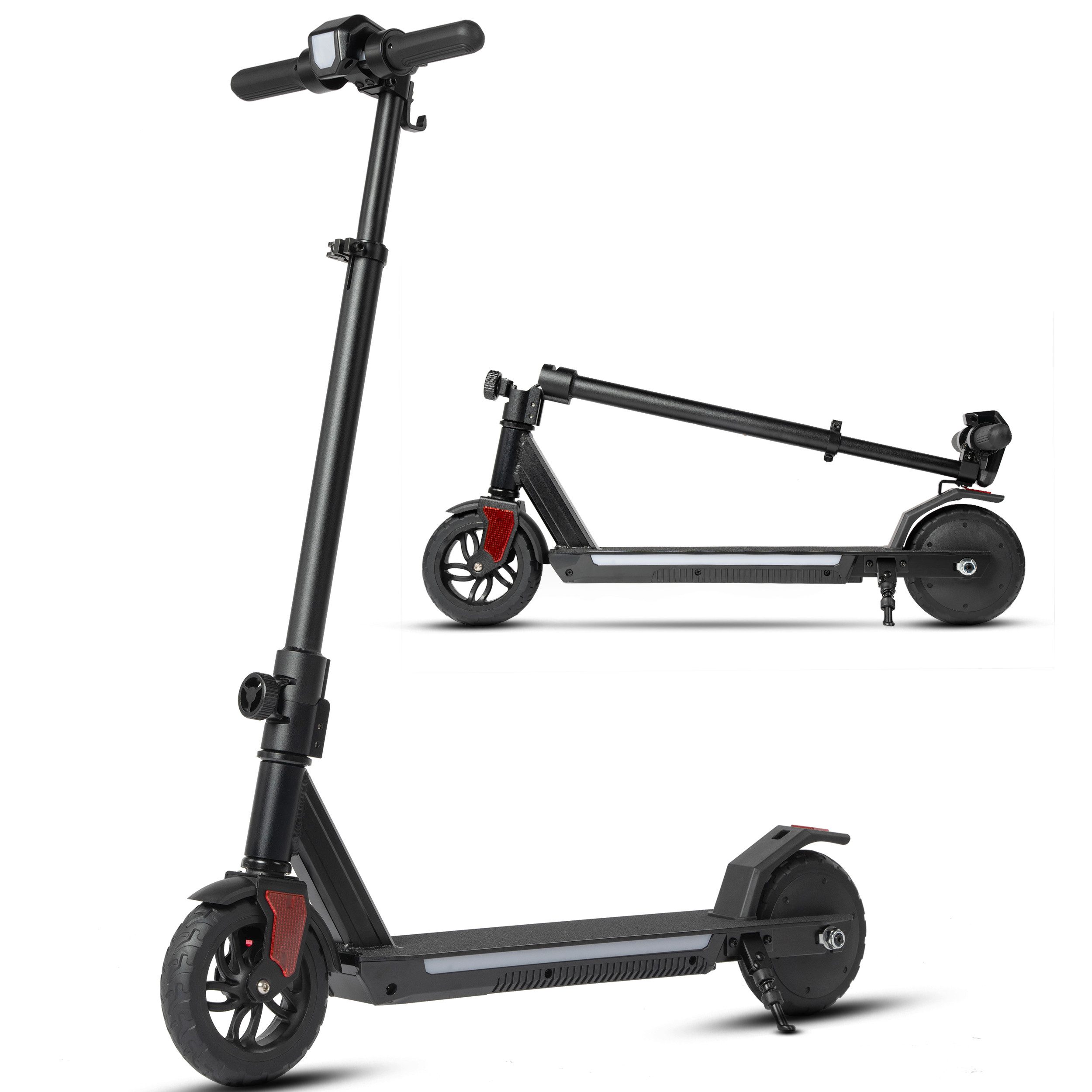 Vankel Elektro-Kinderroller Kinder E-Scooter, klappbar mit LEDs, 12-18km, Höhenverstellbar, Ab 6 Jahren, EBS & Fußbremse, mit Haken und hellem Frontlicht