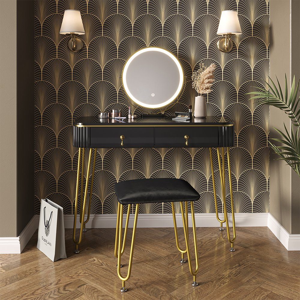 Vicco Schminktisch Grace, Schwarz Hochglanz, 100 cm mit LED Beleuchtung und günstig online kaufen