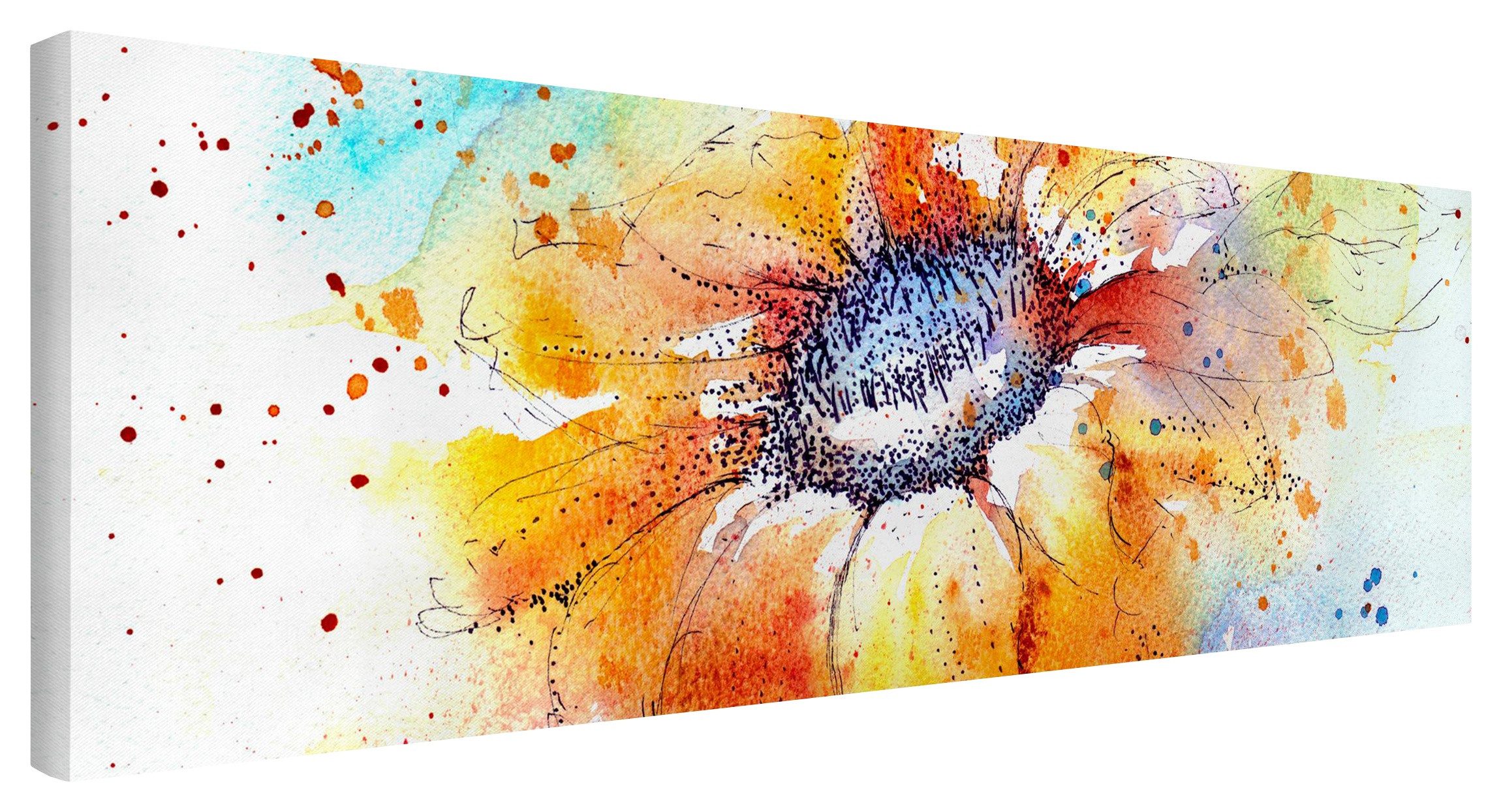 Bilderdepot24 Leinwandbild Blumen Natur Modern Aquarell Sonnenblume orange Bild auf Leinwand XXL, Blumen & Florales, Wohnzimmer Schlafzimmer Küche Flur Wandbild Kunstdruck Wanddeko Druck