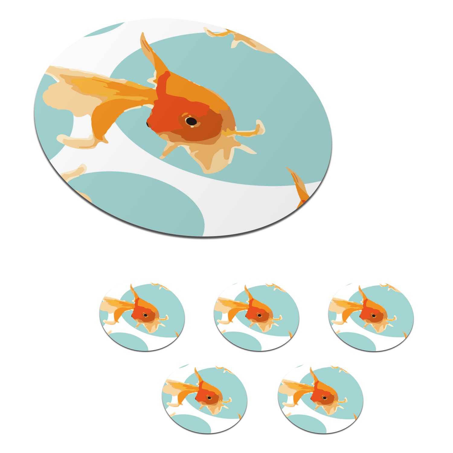 MuchoWow Glasuntersetzer Goldfisch - Tiere - Seifenblase - Muster, Zubehör für Gläser, 6-tlg., Getränkeuntersetzer, Tassenuntersetzer, Korkuntersetzer, Tasse, Becher