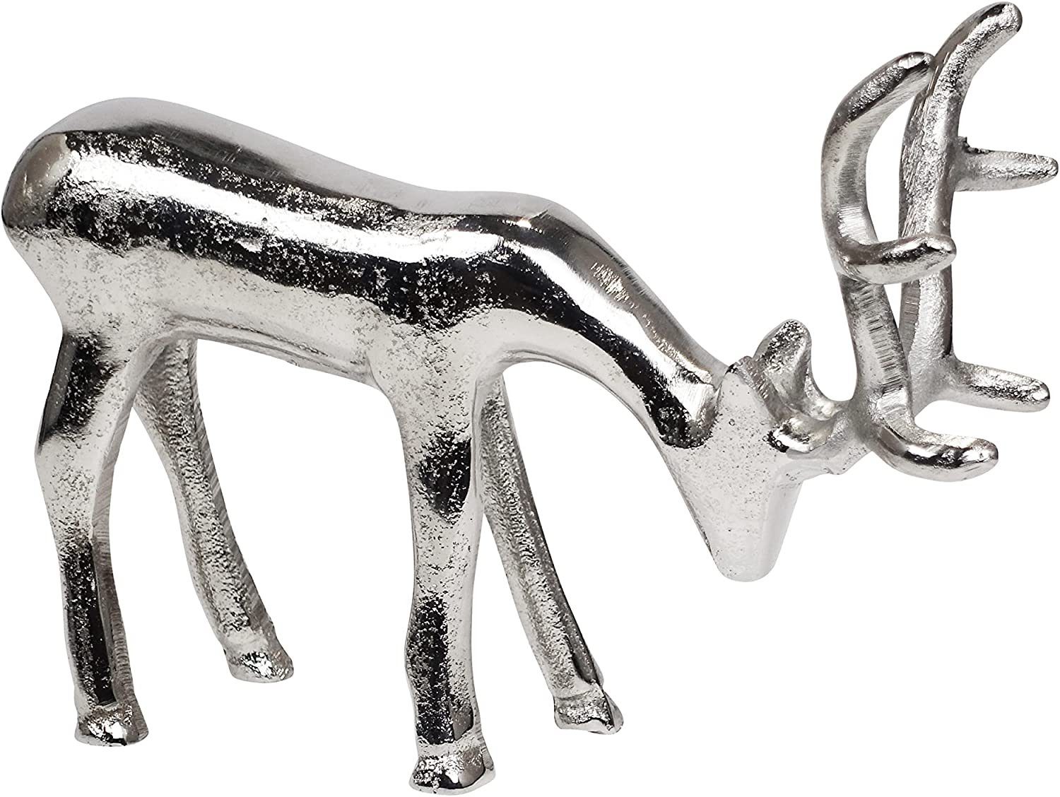 MichaelNoll Dekofigur Hirsch 2er Set - Stehend - Rentier Aluminium Silber Statue Dekofigur
