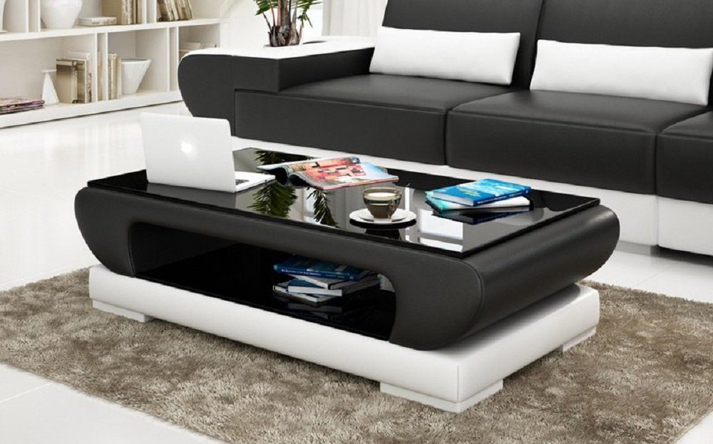 JVmoebel Couchtisch Designer Couchtisch Polster Tisch Leder Moderner Tische Glastische Schwarz/Weiß