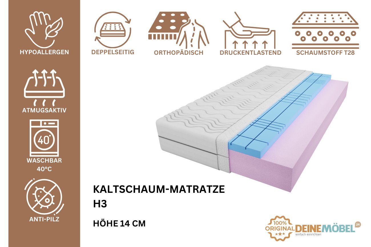 Kaltschaummatratze Härtegrad H3 Kaltschaum-Matratze mit Würfelschnitt Polyurethanschaum, Deine Möbel 24, 14 cm hoch, (Set, 80x200 90x200 100x200 120x200 140x200 160x200 180x200 14 cm), Doppel-seitig