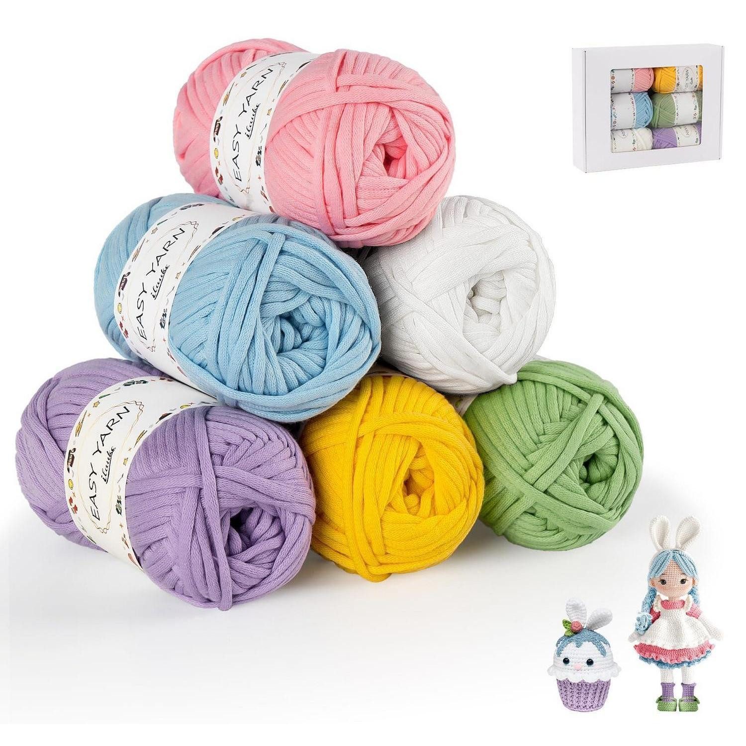 LuxusKollektion Häkelwolle Set 6x50g, Baumwolle-Nylon, 6 Farben Häkelwolle