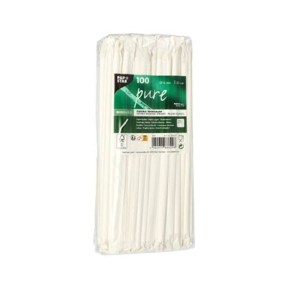 PAPSTAR Einwegbecher 100 Strohhalme einzeln gehüllt flexibel Ø6mm "pure" 20cm weiß, Papier – Bild 2 von 3