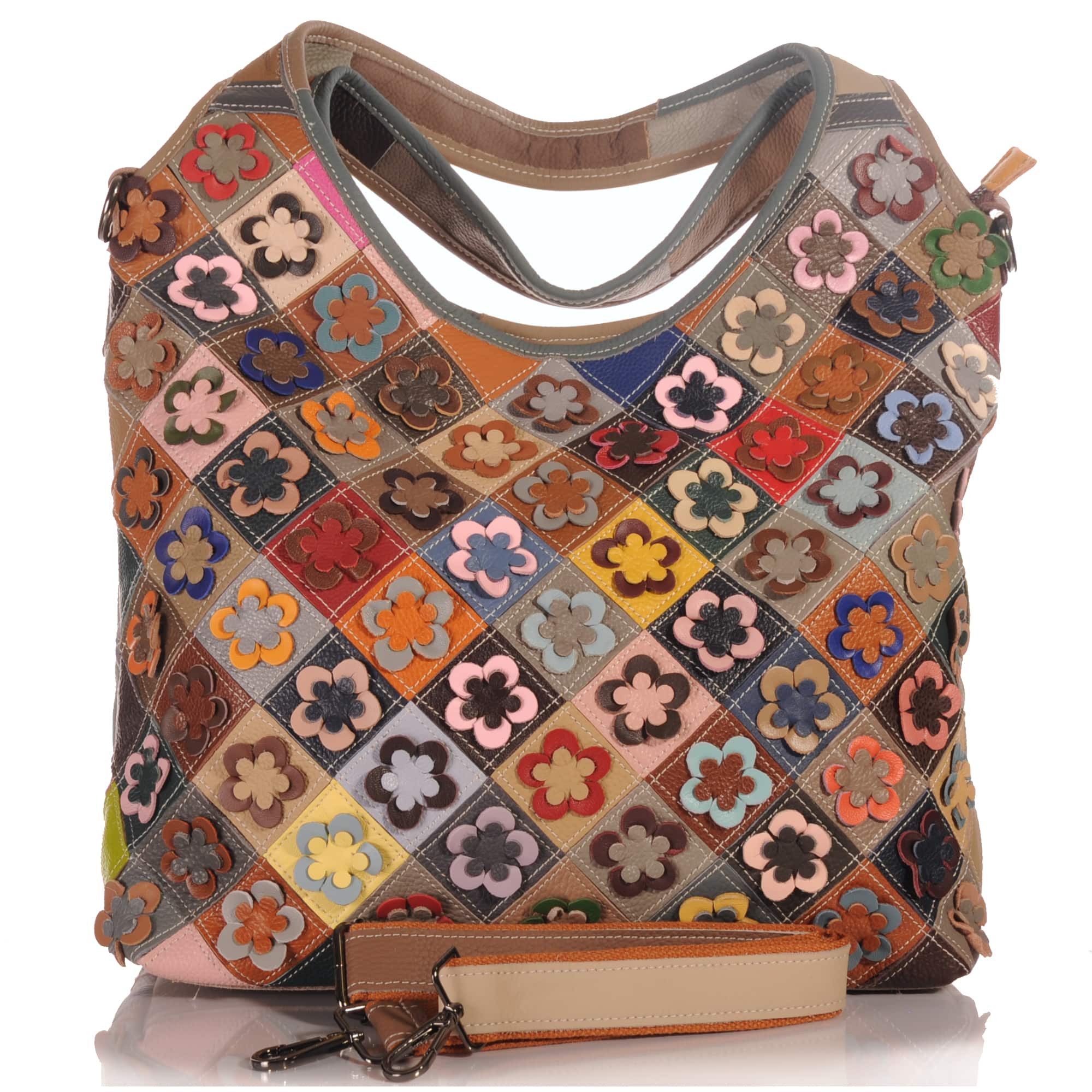 KMISSO Henkeltasche Damen Handtasche Echtleder Shopper Pachwork Umhängetasc günstig online kaufen