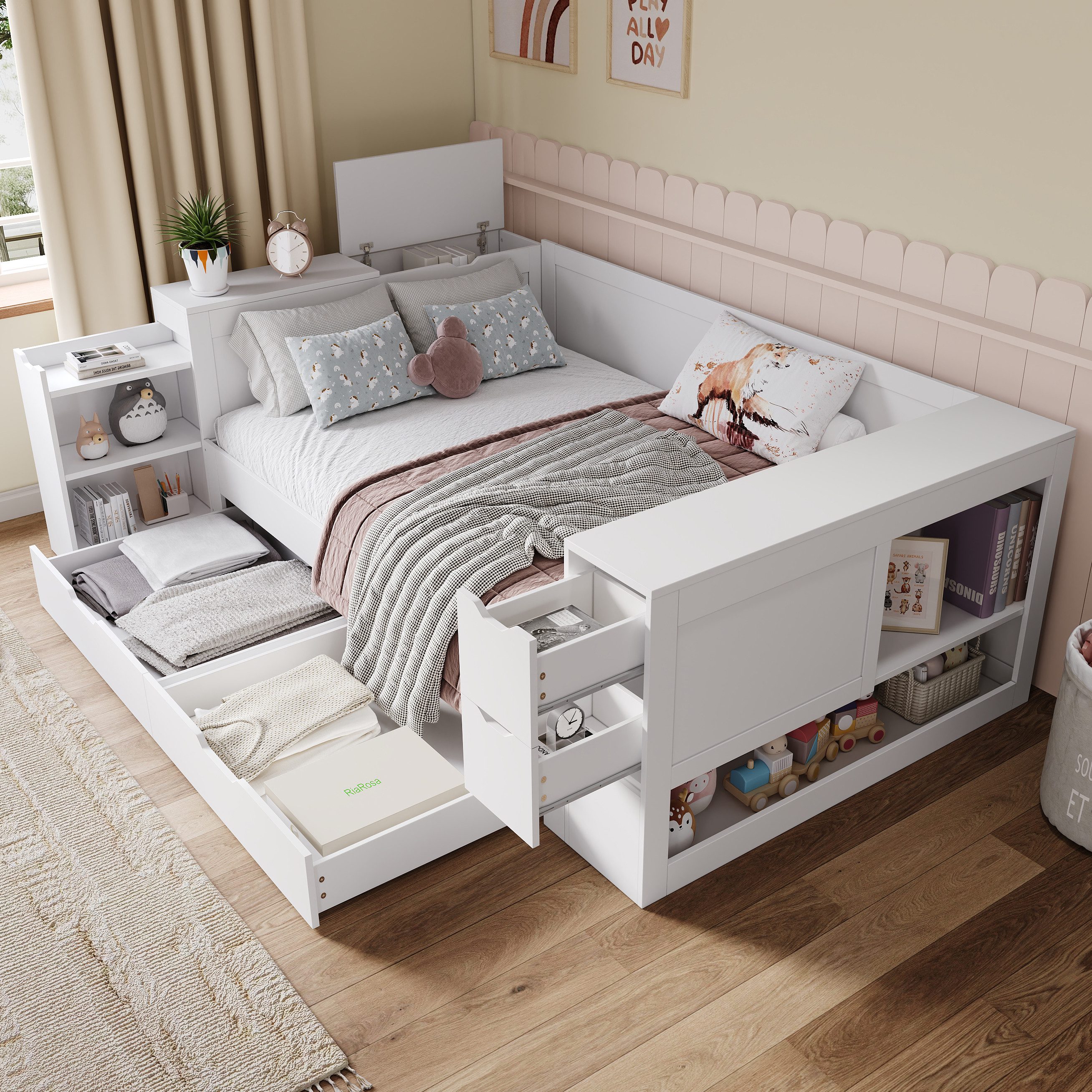 HAUSS SPOLE Holzbett 140x200cm Daybed mit Schubladen, Regalen und Stauraum, günstig online kaufen