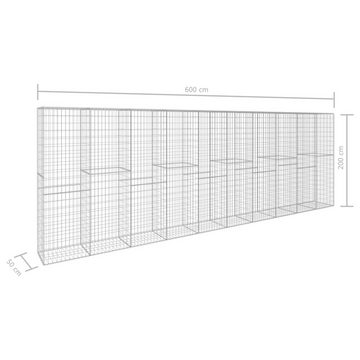 vidaXL Gartentor Gabionenwand mit Abdeckung Verzinkter Stahl 600 x 50 x 200 cm