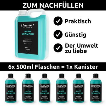 Cleaneed Premium Autoshampoo mit Wachs Autoshampoo (MADE in GERMANY – pH-Neutral, Rückstandsfrei, Schonende Reinigung, Starke Schaumbildung, Biologisch abbaubar)