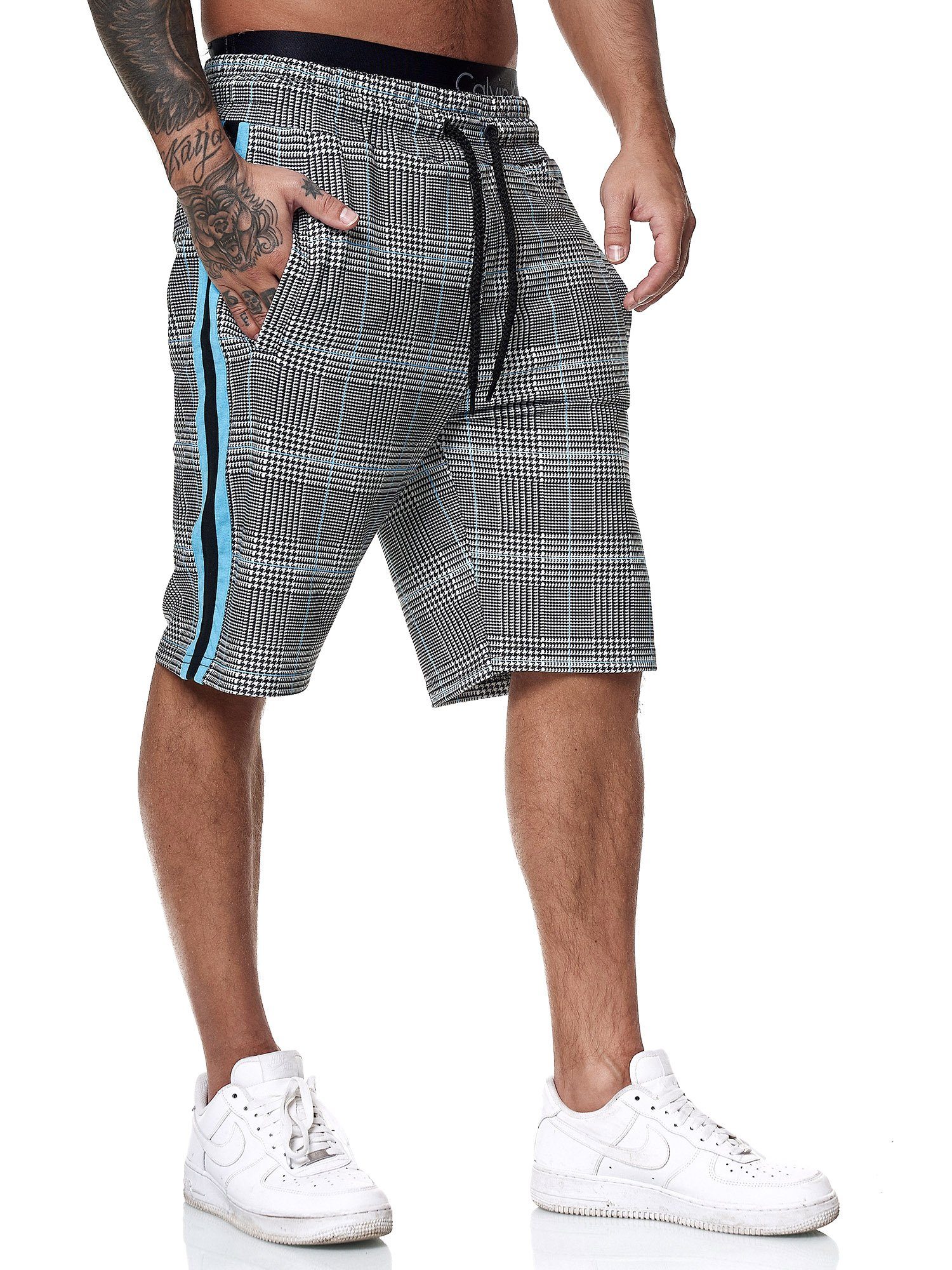 OneRedox Shorts 1469C (Kurze Hose Bermudas Sweatpants, 1-tlg., im modischem Design) Fitness Freizeit Casual Grau Türkis