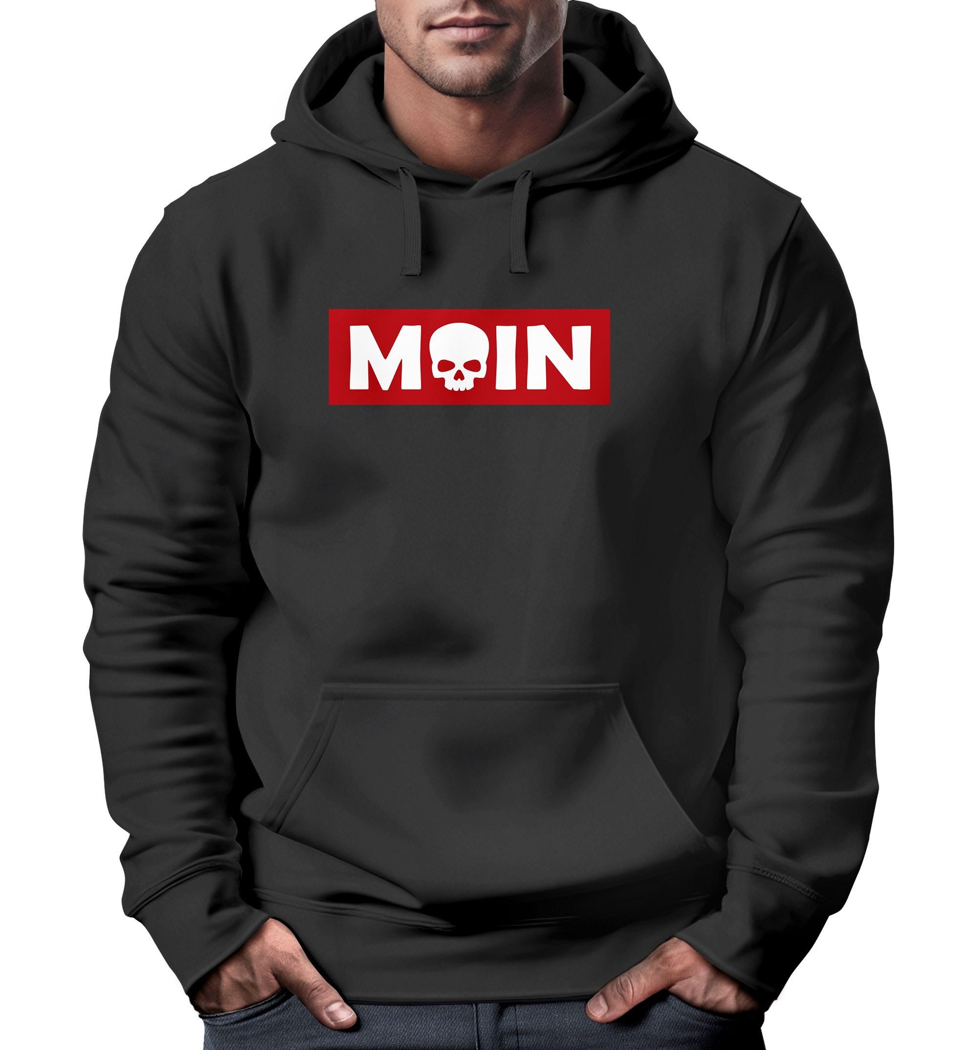 Neverless Hoodie Hoodie Herren Schriftzug Moin Skull Totenkopf Aufdruck Pri günstig online kaufen