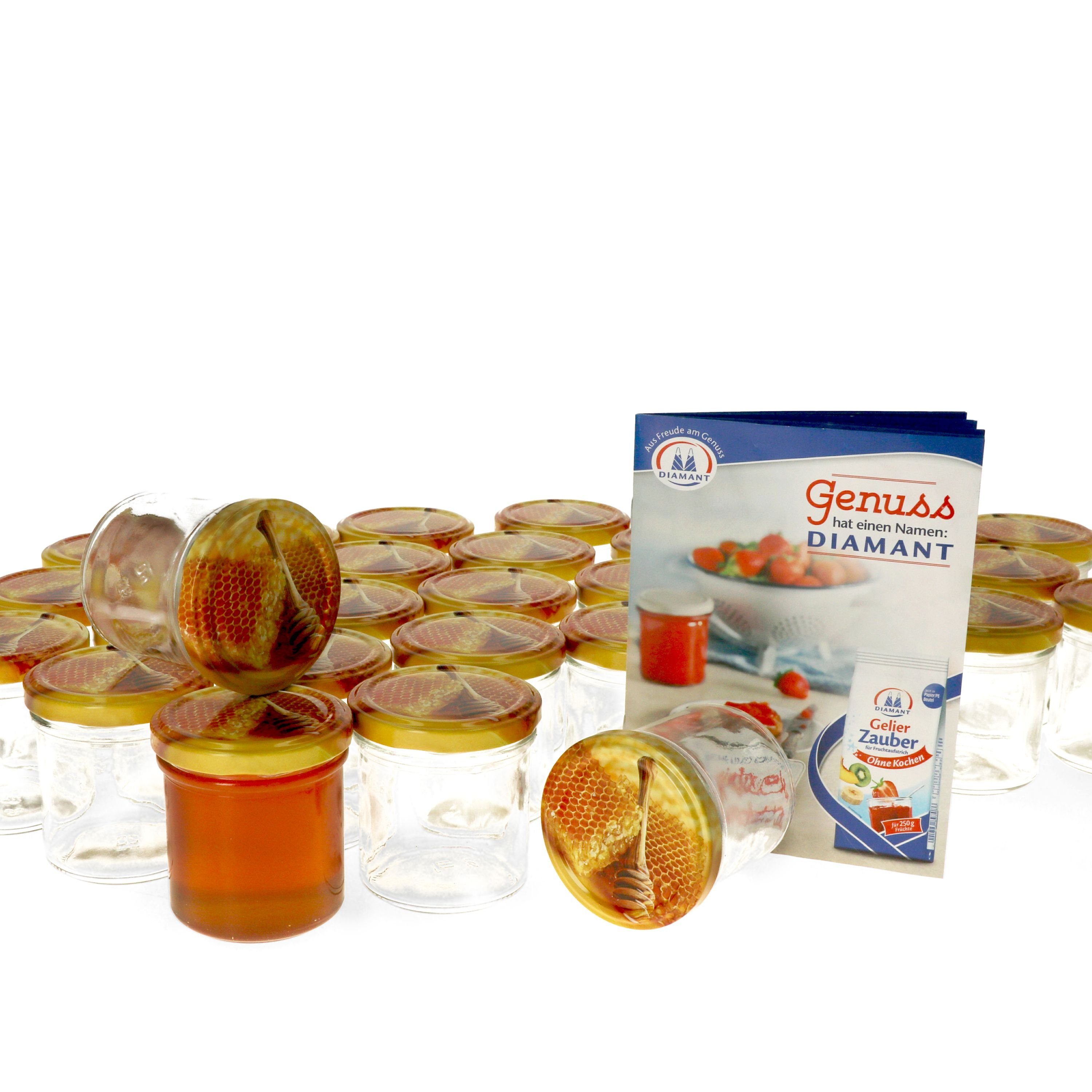 MamboCat Einmachglas 50er Set Sturzglas 167 ml Carino Deckel mit Honigwabe incl. Rezeptheft, Glas