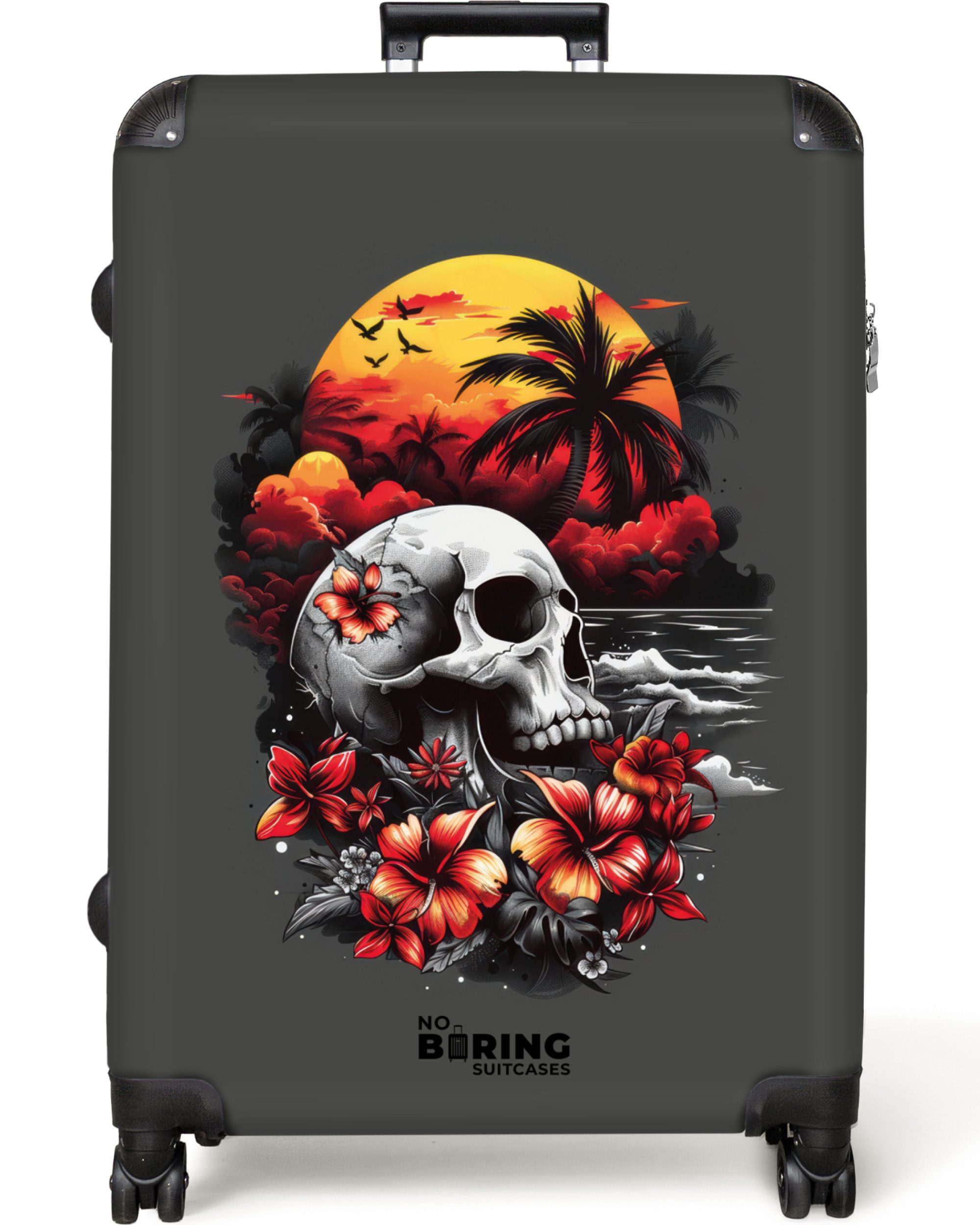 NoBoringSuitcases.com© Hartschalen-Trolley Grau mit Totenkopf am günstig online kaufen