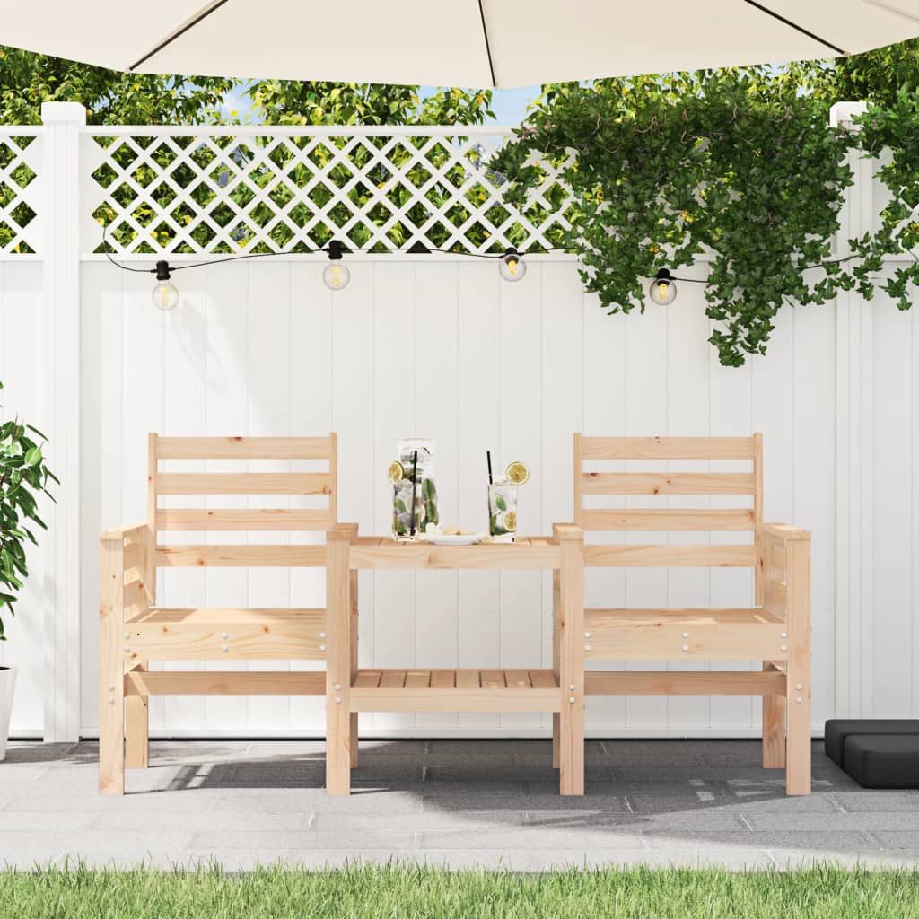 furnicato Gartenbank mit Tisch Massivholz 175 x 55 x 89 cm, Sitzbank mit integrierter Ablage und Latten-Design für den Garten