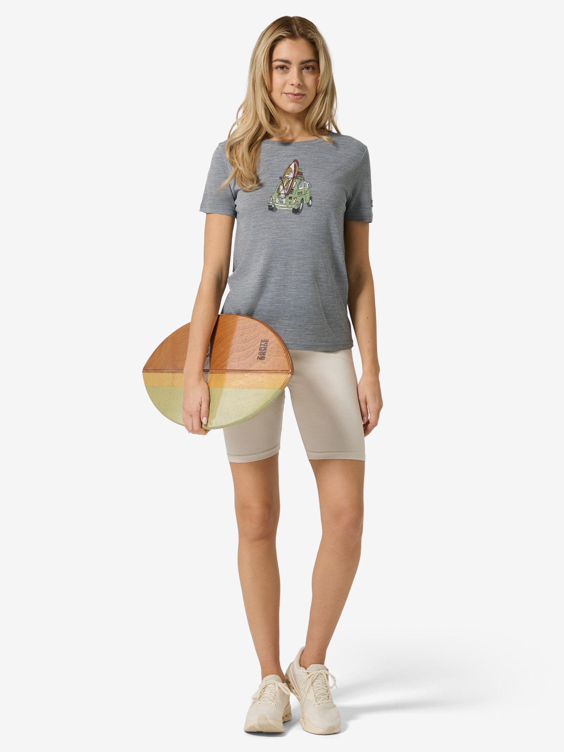 SUPER.NATURAL T-Shirt für Damen,Merino W SURFCAR TEE mit Sommer-Motiv, atmungsaktiv