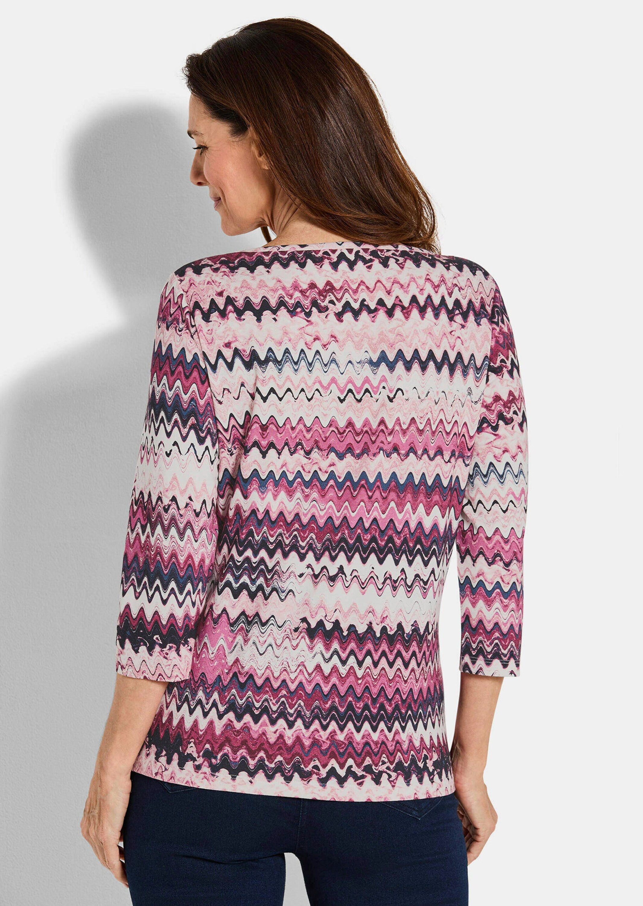 GOLDNER Print-Shirt Halbarm-Viskosebluse, Zickzack-Design Printshirt mit U-Boot-Ausschnitt und 3/4-Ärmeln
