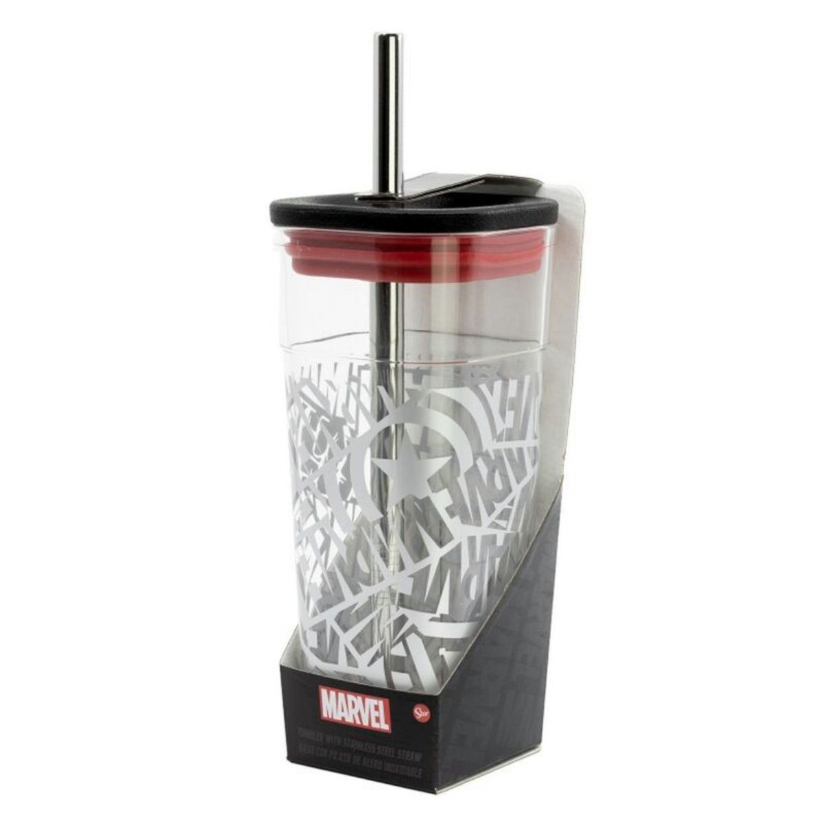 MARVEL Кружки Marvel Avengers Trinkbecher mit Edelstahl Trinkhalm 540 ml, Kunststoff