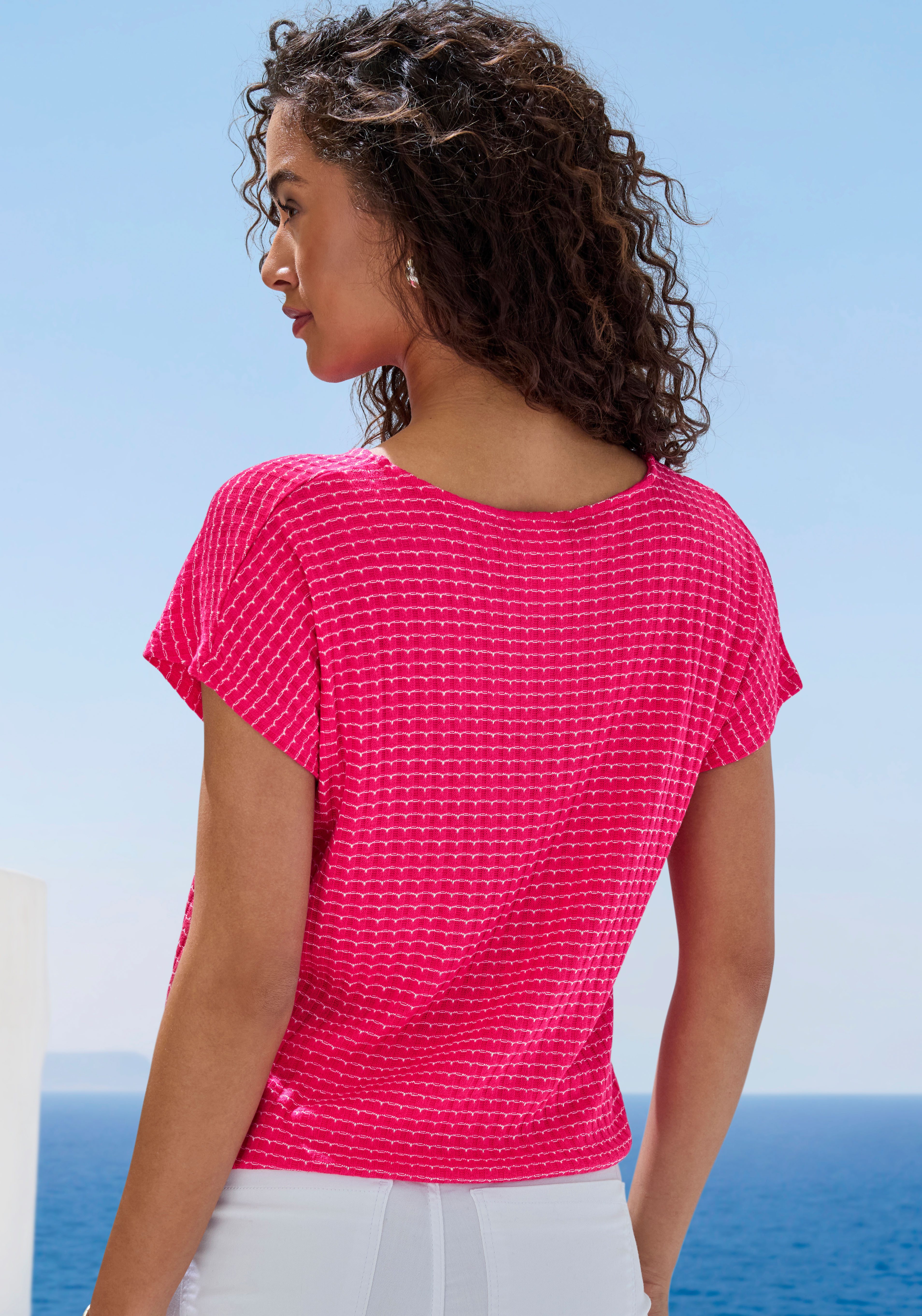 Vivance Kurzarmshirt aus strukturierter Strickqualität mit Gummizug im Bund