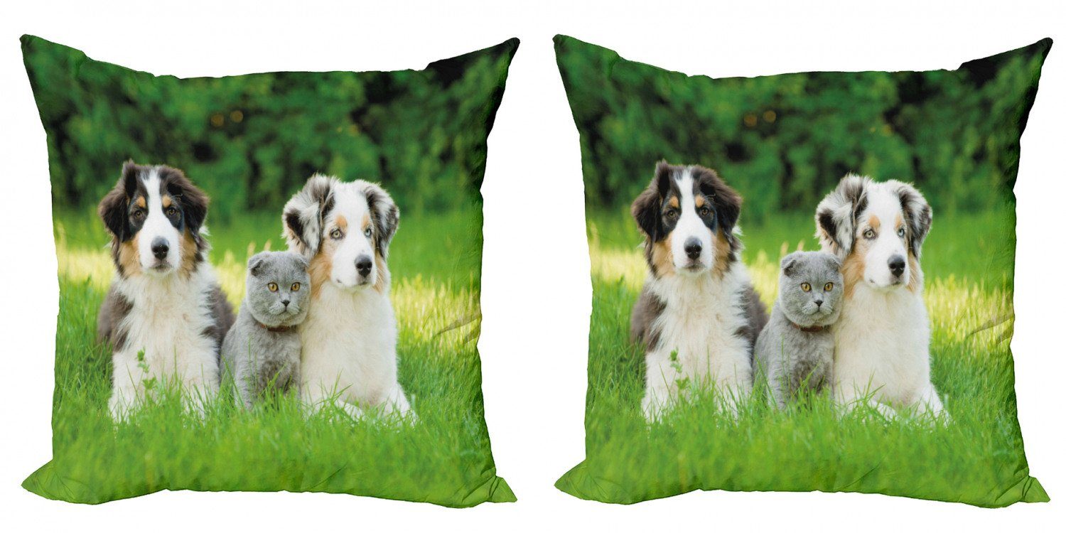 Kissenbezüge Modern Accent Doppelseitiger Digitaldruck, Abakuhaus (2 Stück), Hund Welpen-Familie im Garten | Kissenbezüge