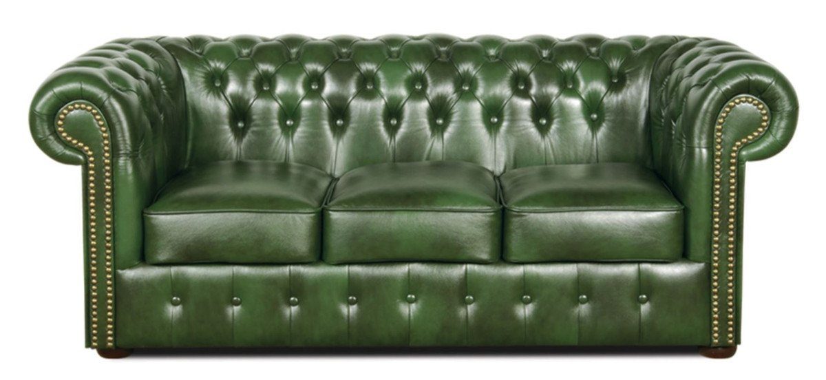 Casa Padrino Chesterfield-Sofa Chesterfield Echtleder 200 3er x - 78 H. Luxus x Sofa 90 cm Kollektion Grün