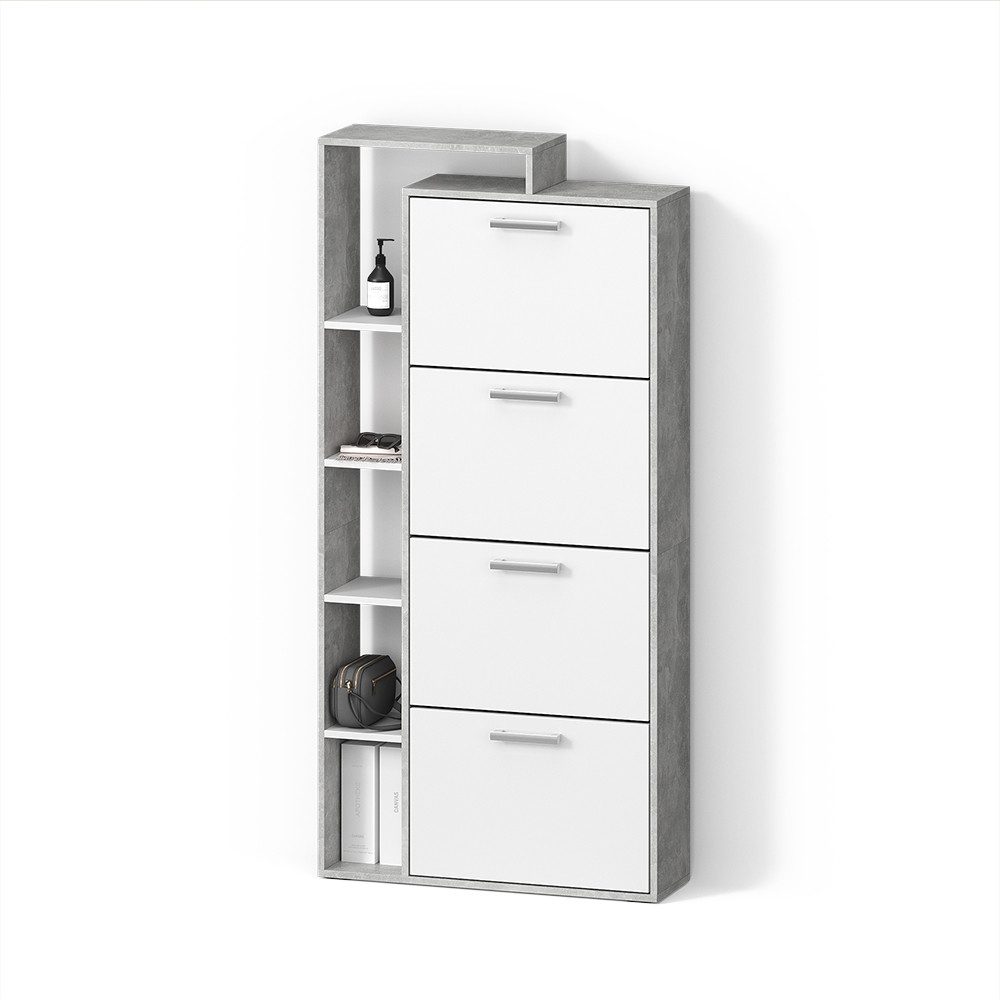 Livinity® Schuhkipper Ortello, Weiß/Beton/Beton, 80 x 166.1 cm mit 4 Fächern (1 St)