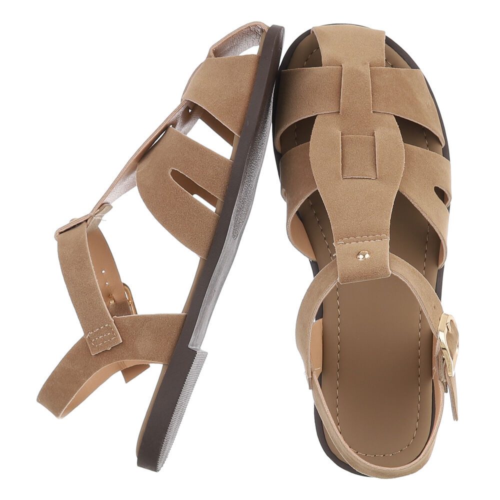 Ital-Design Damen Sandale mit Fersenriemen und Dornschließe Riemchensandalette (91971036) Blockabsatz Riemchensandalen in Hellbraun