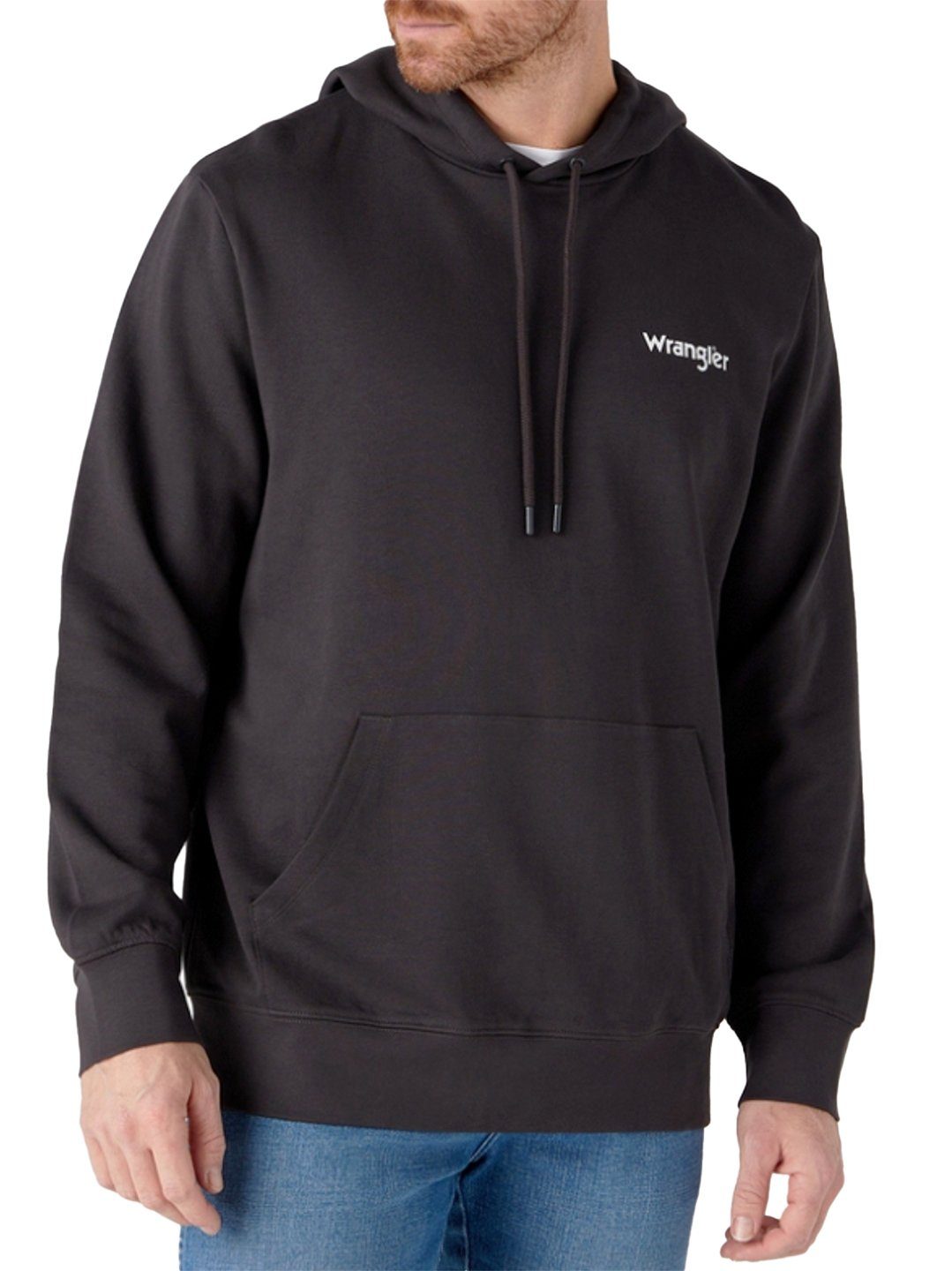 Wrangler - Regular Logo Fit Kapuzensweatshirt Black Faded Hoodie