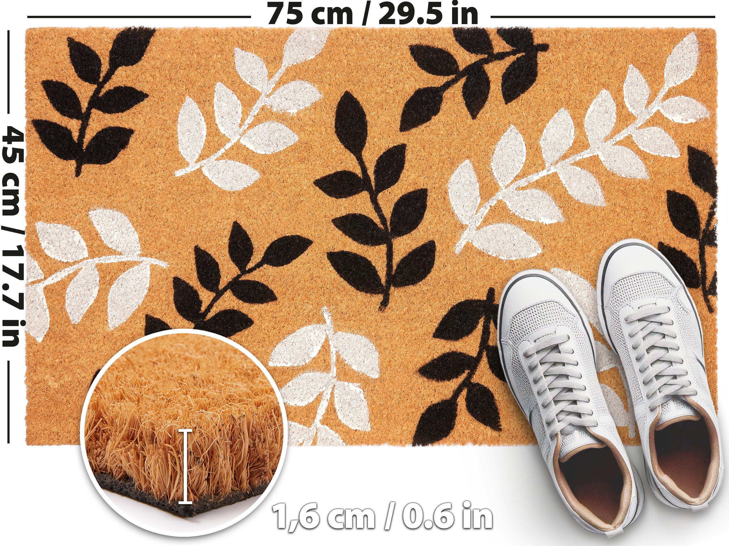 BRUBAKER Fußmatte Blumen und Pflanzen - 45 x 75 cm Schmutzfangmatte - Kokos Fußabtreter, Rechteckig, Höhe: 16 mm, Antirutsch Türmatte für Außen und Innen - Wetterfest und Rutschfest