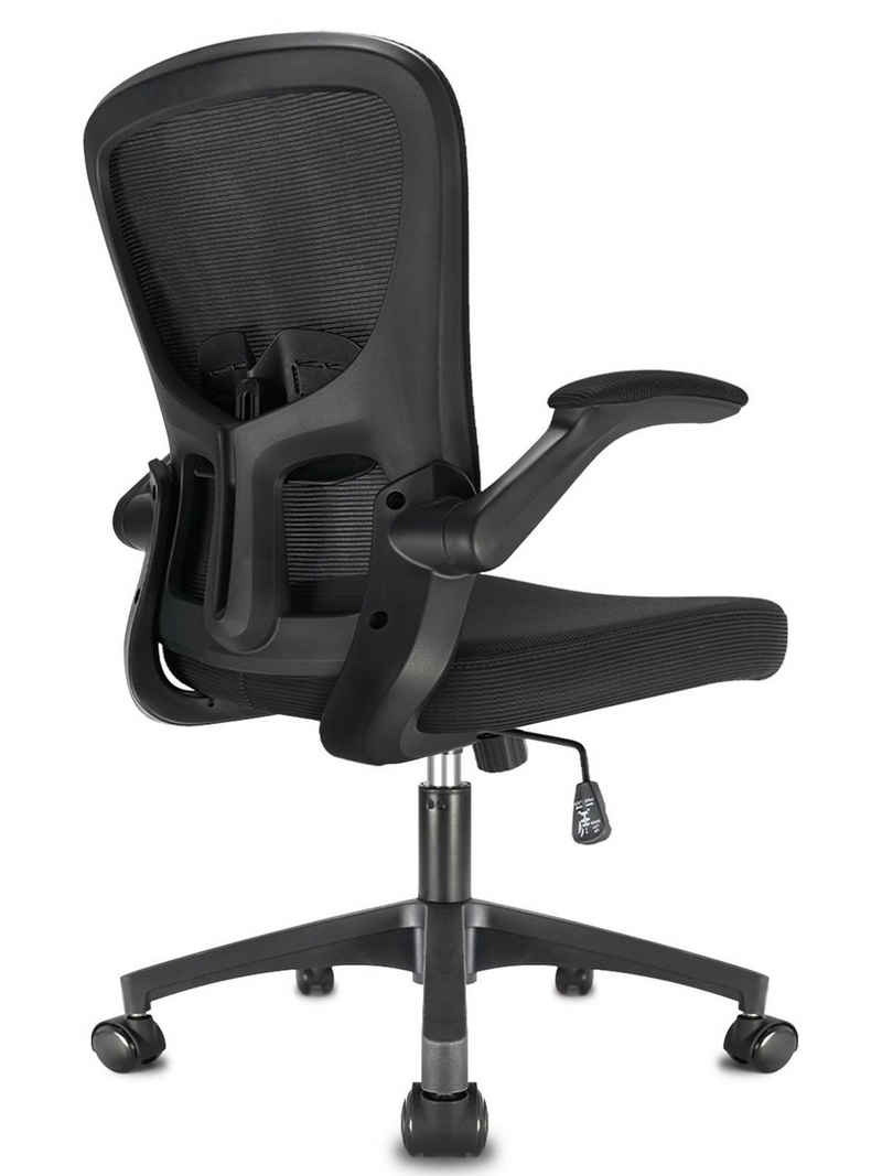 Durrafy Bürostuhl Stuhl,Ergonomischer Schreibtischstuhl mit Lendenwirbelstütze (Drehstuhl, mit klappbaren Armlehnen, mit Wippfunktion bis 130°, Höhenverstellbarer Chefsessel), für das Büro Arbeitszimmer, Bürostuhl 130KG, Schwarz