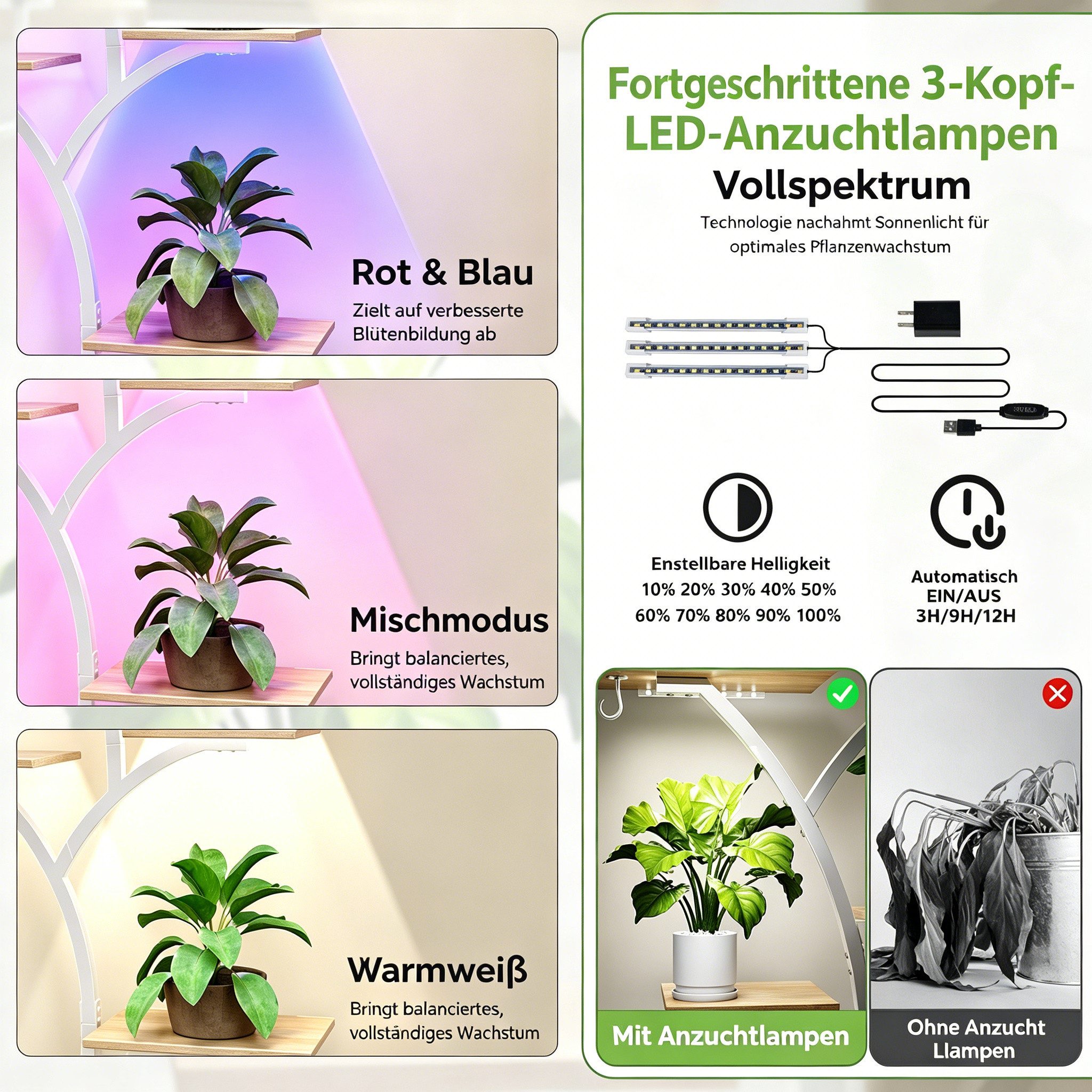 LALAHO Blumenständer Blumenständer mit Wachstumslicht