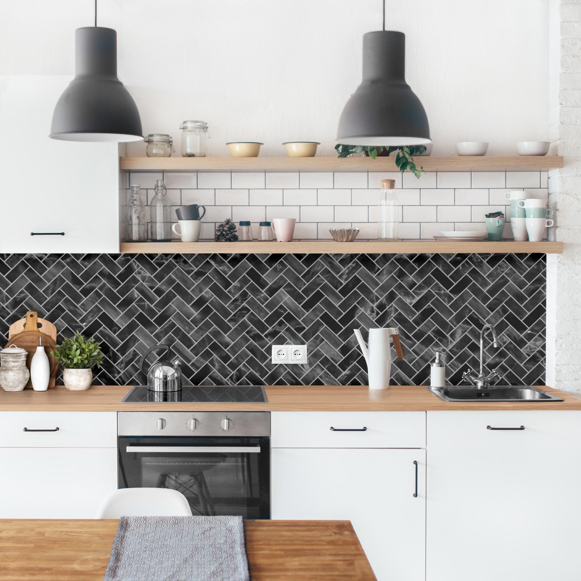 Bilderdepot24 Küchenrückwand selbstklebend schwarz mit Motiv, (1-tlg., Nischenrückwand - für Fliesenspiegel ohne Bohren - matt), Nischenrückwand Fliesenoptik fu – Bild 3 von 5