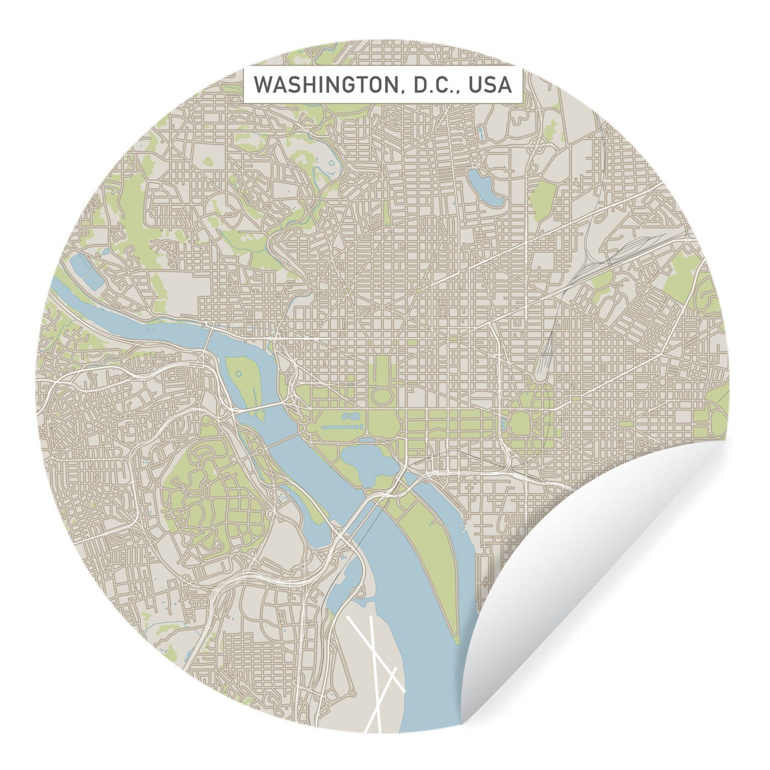 MuchoWow Wandsticker Eine Illustration einer Karte von Washington DC (1 St), Tapetenkreis für Kinderzimmer, Tapetenaufkleber, Rund, Wohnzimmer