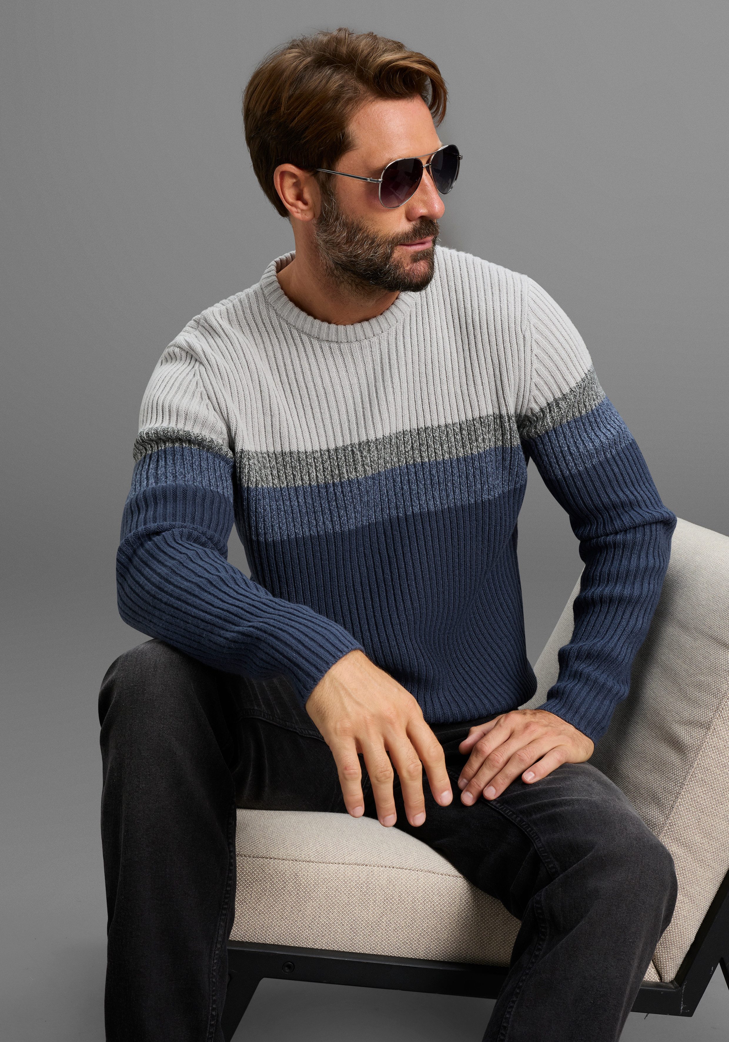 Man's World Rundhalspullover Neue Kollektion! Highlight angesagte Streifen- günstig online kaufen