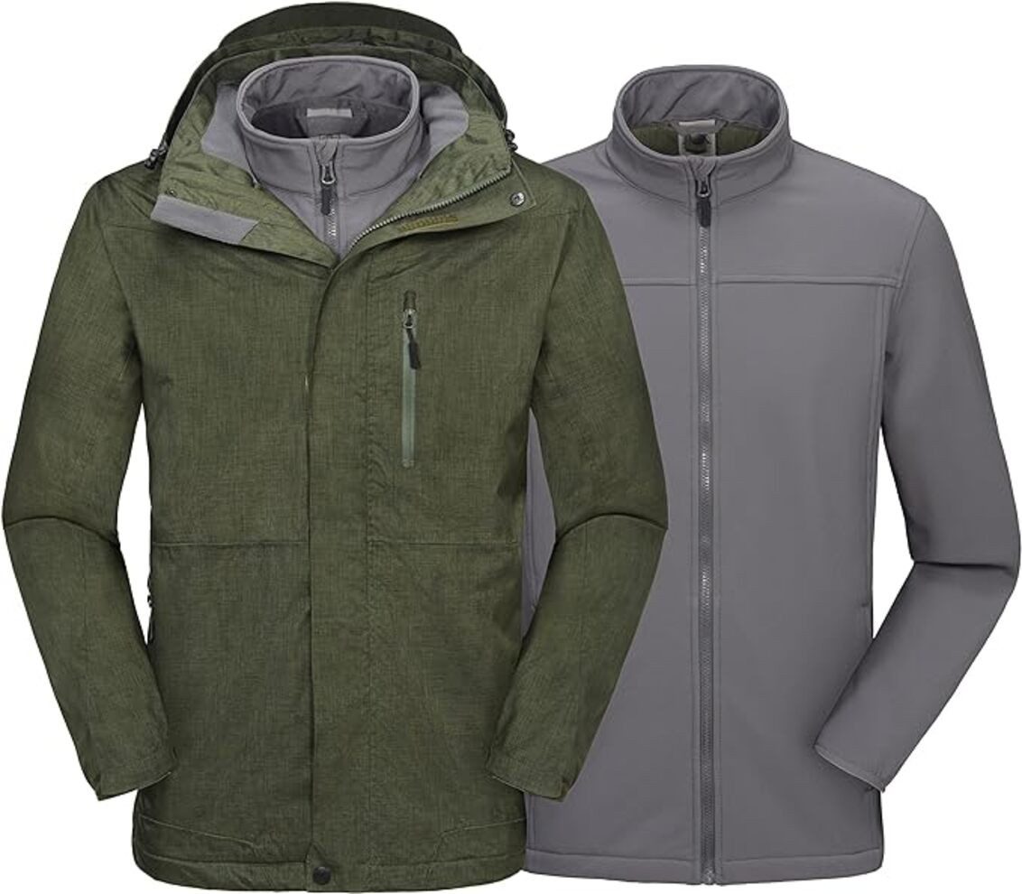 Skijacke Skijacke Windhacke Herren Wasserdicht Winddicht Warme Taschen Grün-S