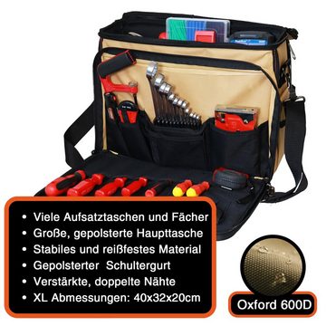 YPC Werkzeugtasche "Operator" Werkzeugtasche XL, 40x32x20cm, 20 kg Tragkraft, robust, geräumig, reißfest, wasserabweisend