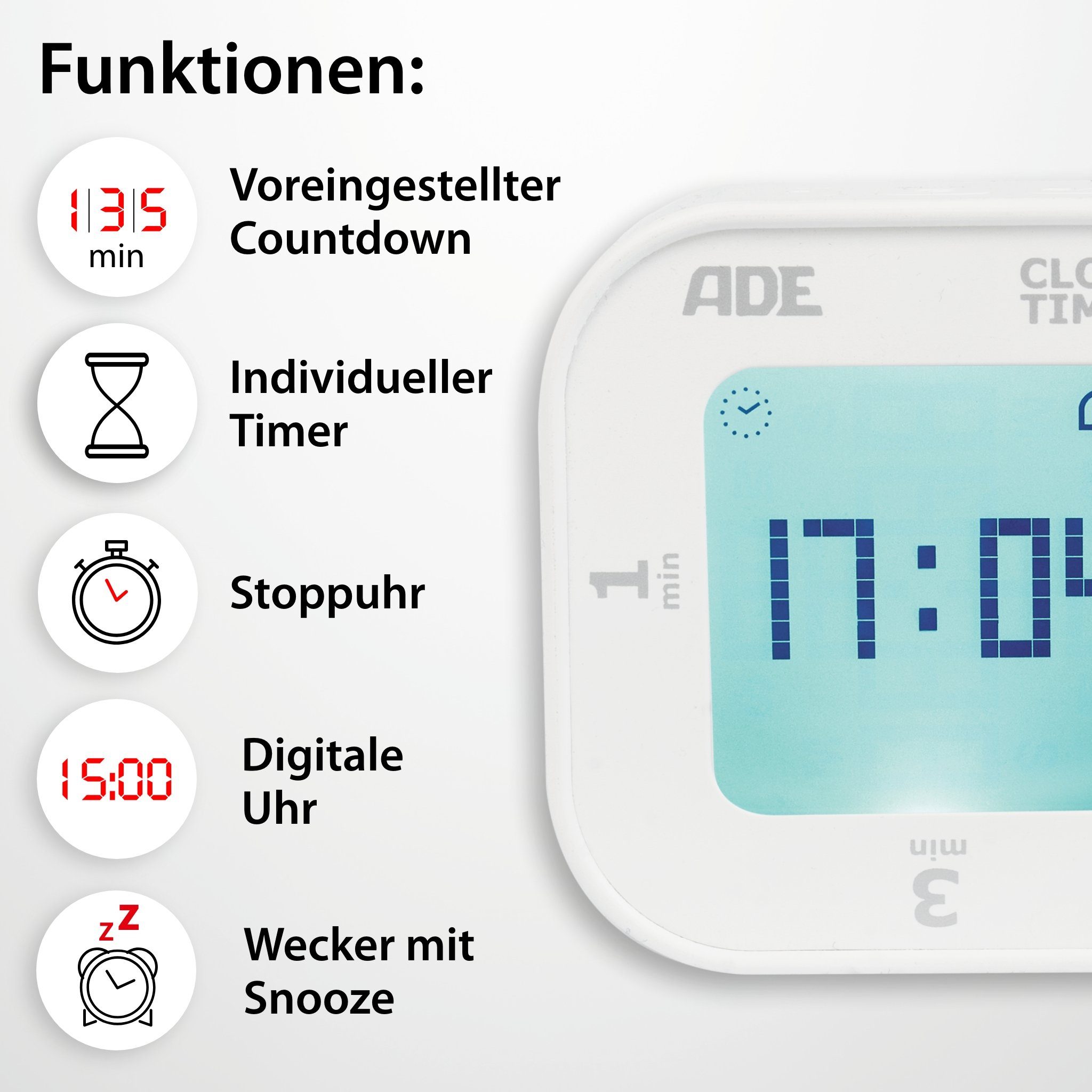 ADE Küchentimer TD1902 Digitaler Küchentimer mit vielen Funktionen mit Coun günstig online kaufen