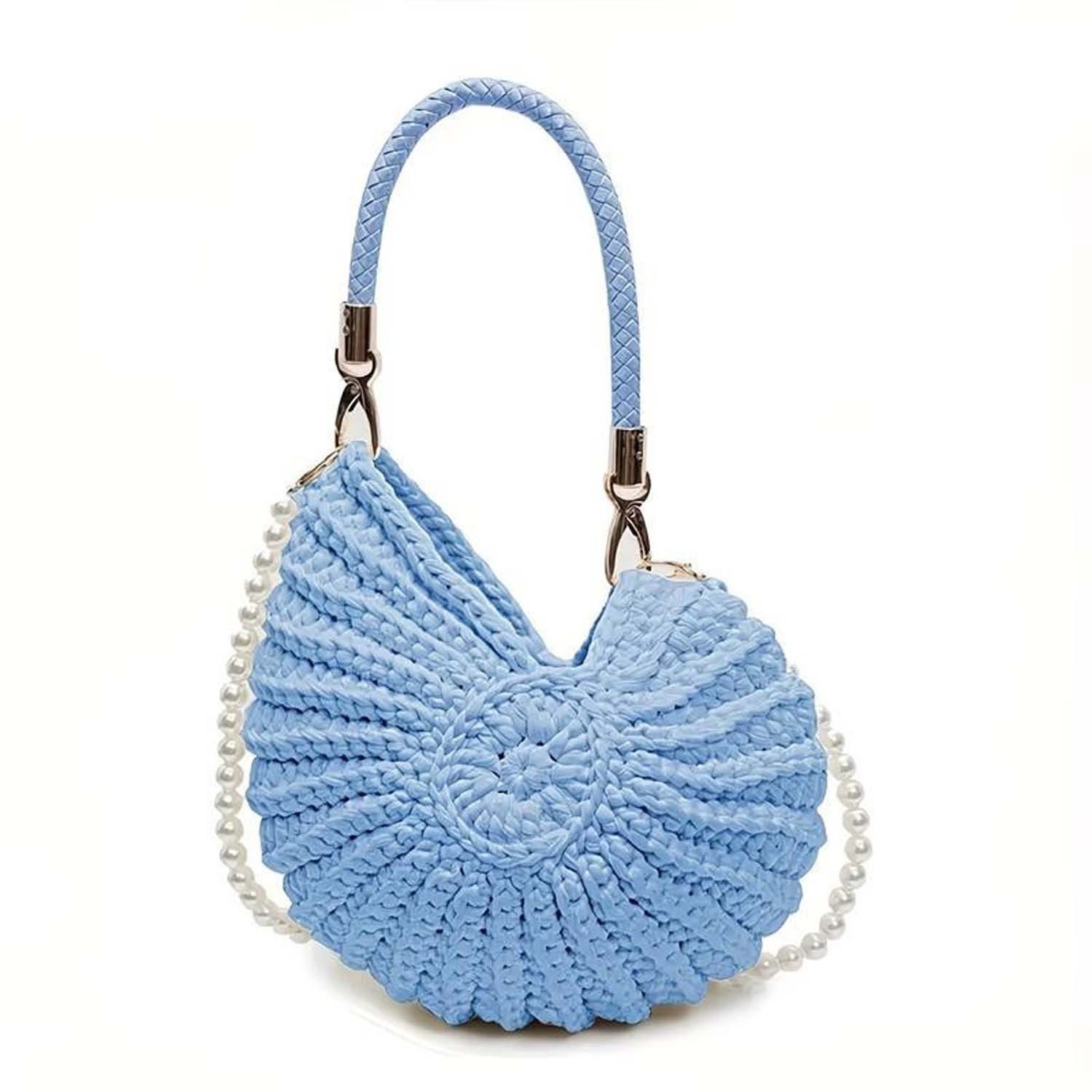 Oemmn Handtasche Handgewebte Muschel-Hobo-Tasche für Damen, gehäkelt, Sommer