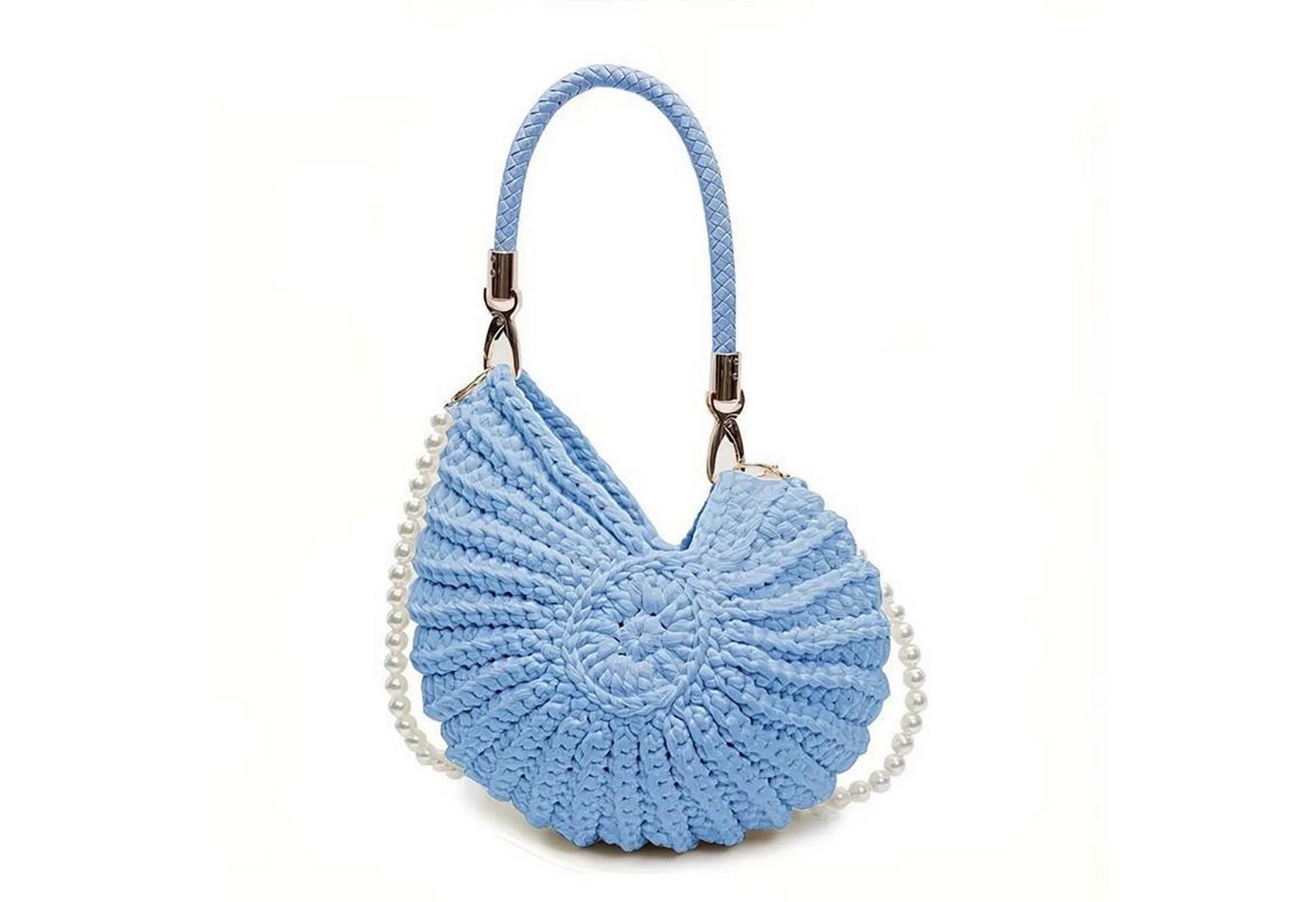 Oemmn Handtasche Handgewebte Muschel-Hobo-Tasche für Damen, gehäkelt, Sommer