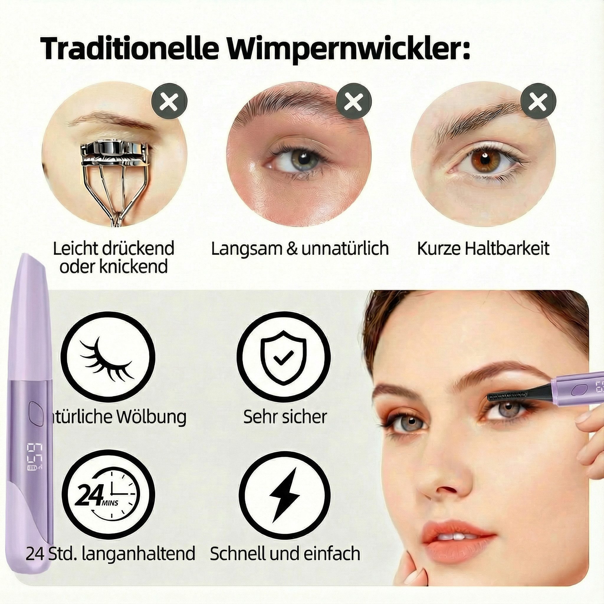 SWGOTA Wimpernzange Beheizte Wimpernzange mit LED-Display, Temperaturregelung & Auto-Off, Elektrischer Wimpernwickler mit präziser Temperatur & Schnellladung