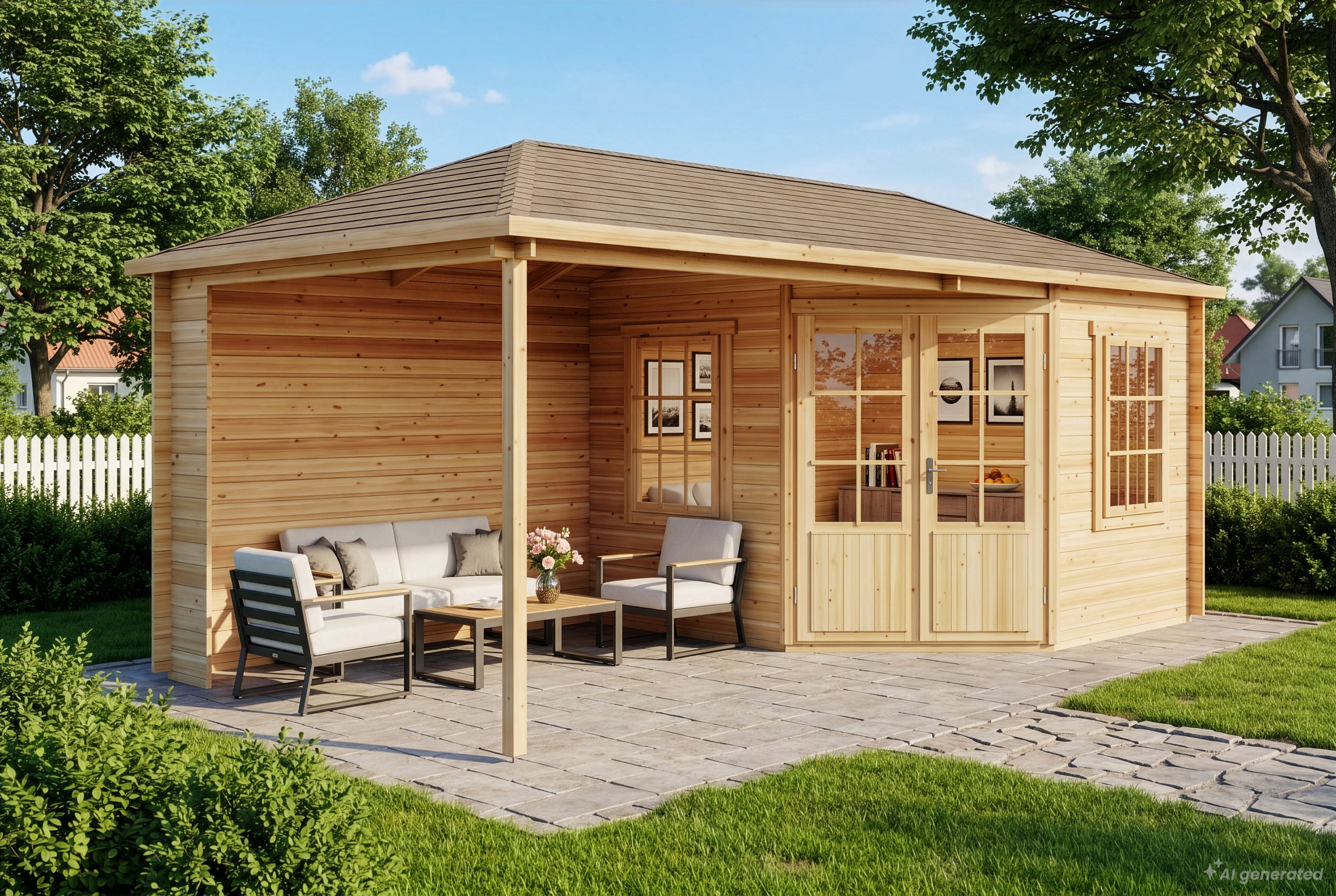 Alpholz Gartenhaus Holz 5-Eck Mosel, BxT: 614x317 cm, in Naturbelassen mit 28mm Wandstärke